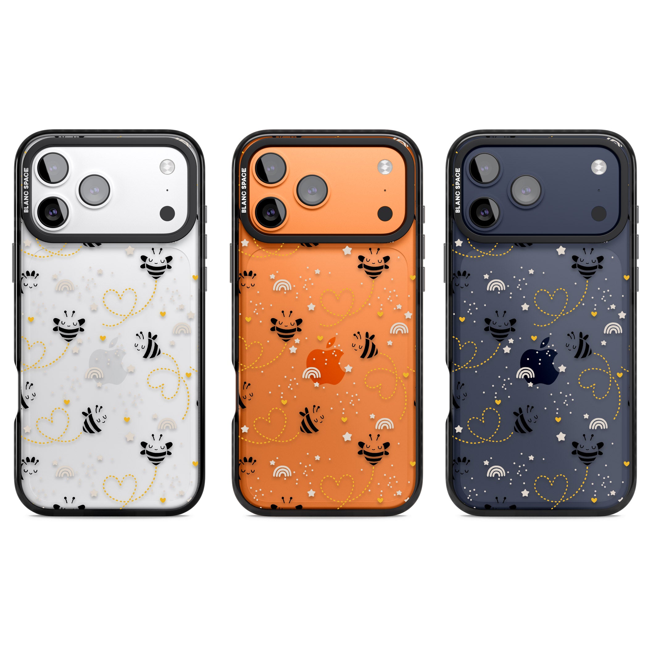 Bee Hearts Pattern iPhone 17 Pro Impact Black Phone Case APT Impact Protection