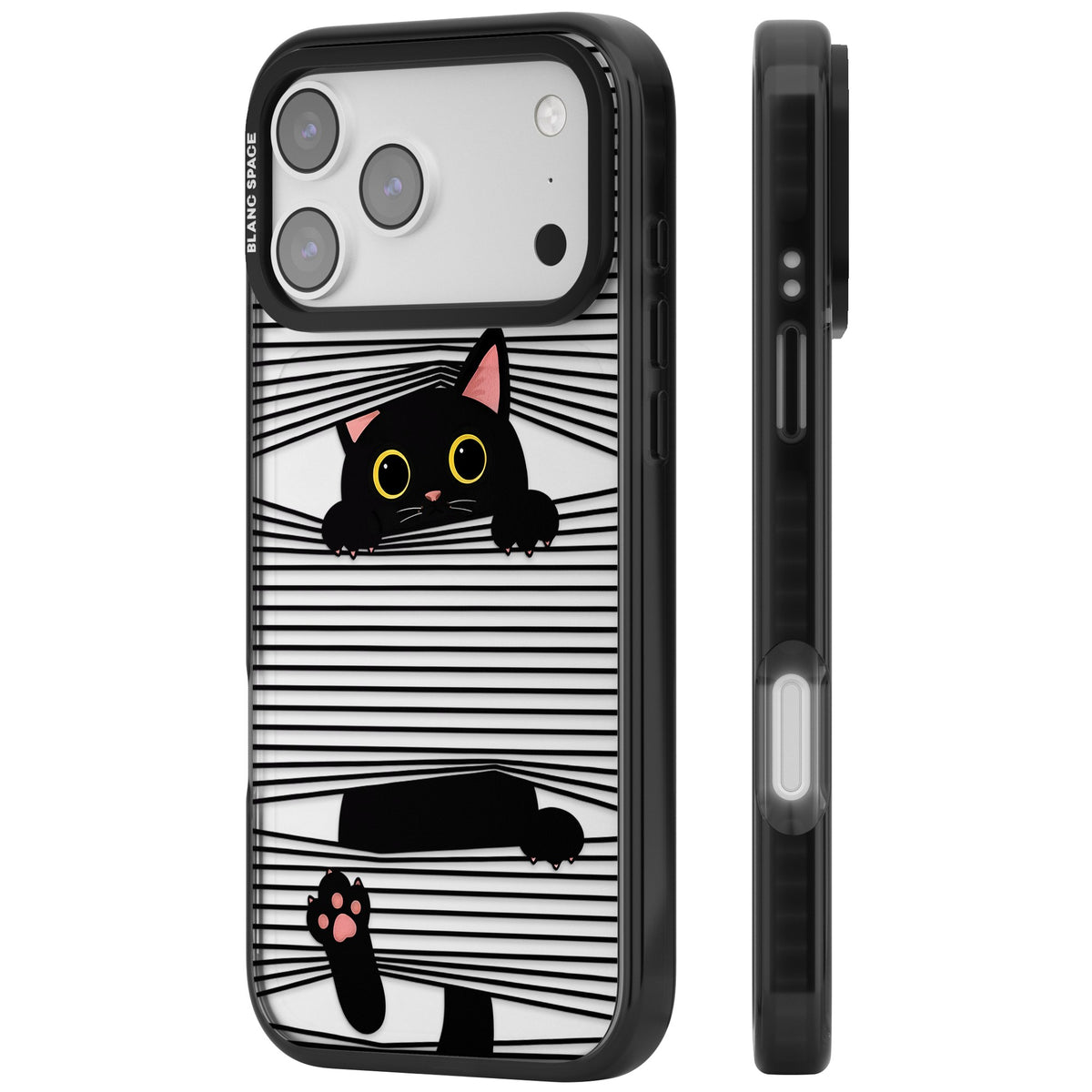 Peek-a-Boo Cat iPhone 17 Pro Max Impact Black Phone Case side