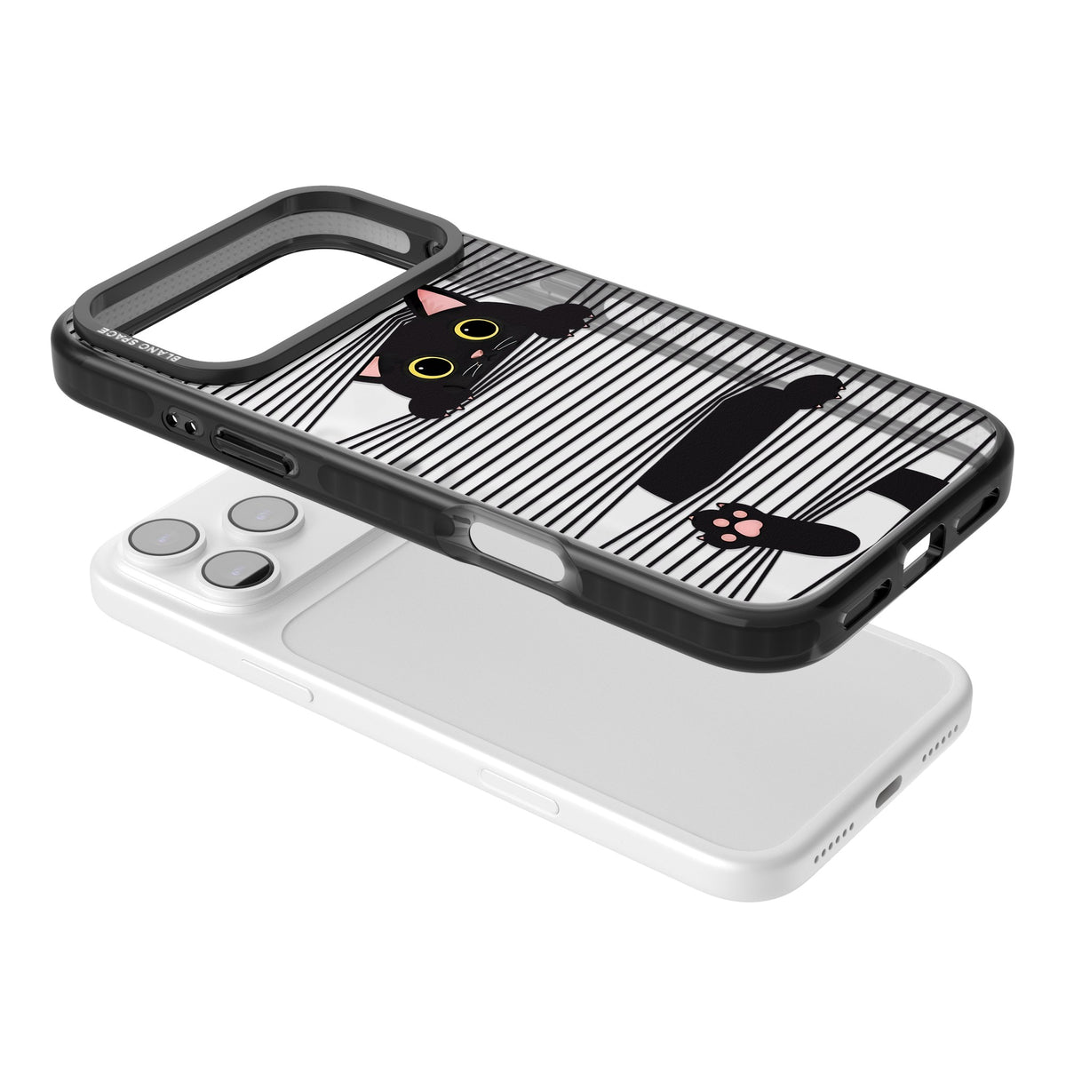 Peek-a-Boo Cat iPhone 17 Pro Max Impact Black Phone Case angled