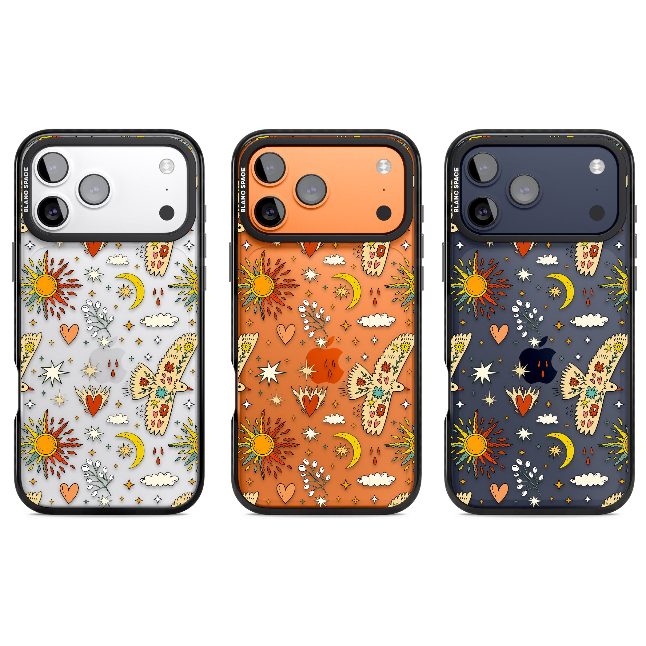 Boho Celestial Floral Bird Sun iPhone 17 Pro Impact Black Phone Case APT Impact Protection