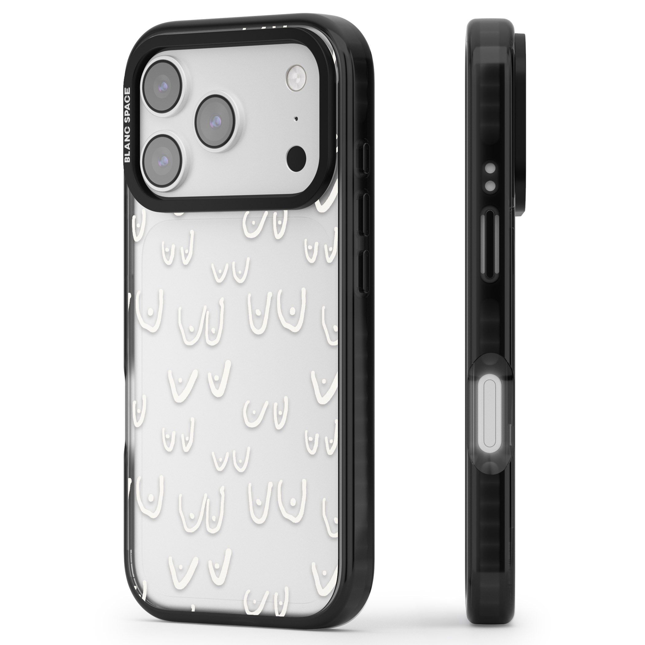 Boob Pattern (White) iPhone 17 Pro Impact Black Phone Case Side Profile