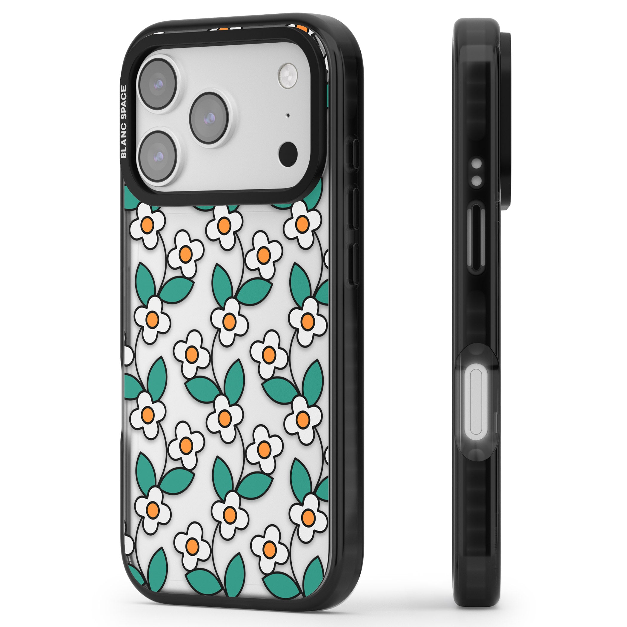Spring Daisies iPhone 17 Pro Impact Black Phone Case Side Profile
