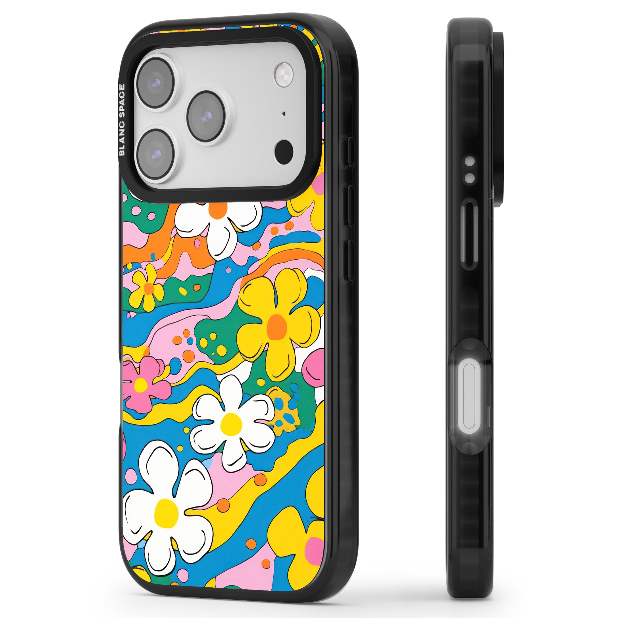 Vibrant Bloom iPhone 17 Pro Impact Black Phone Case Side Profile