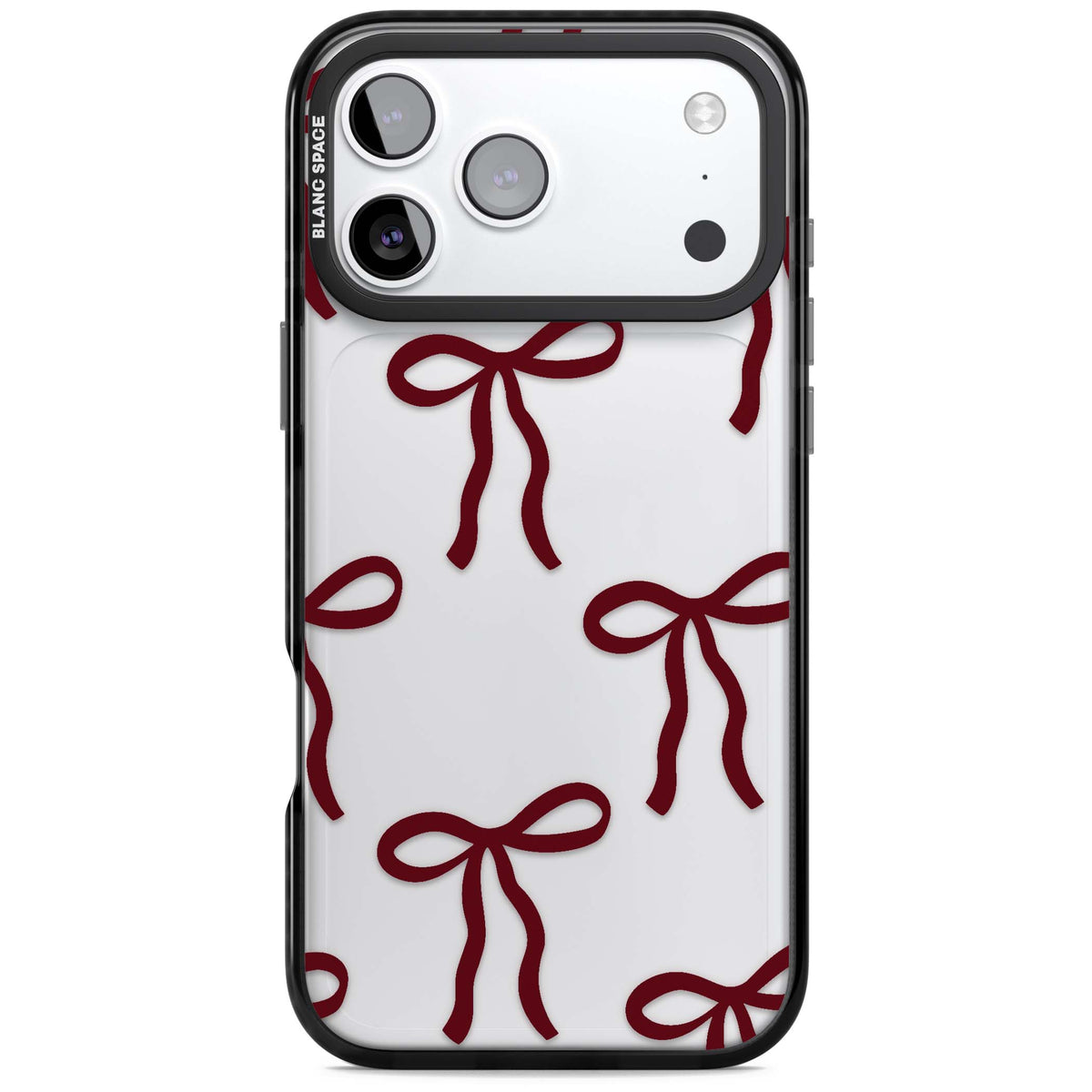 Burgundy Bows coquette iPhone case featuring hand-drawn burgundy red bows on a clear background | Clear Impact case for iPhone 17 Pro, iPhone 17 Pro Max