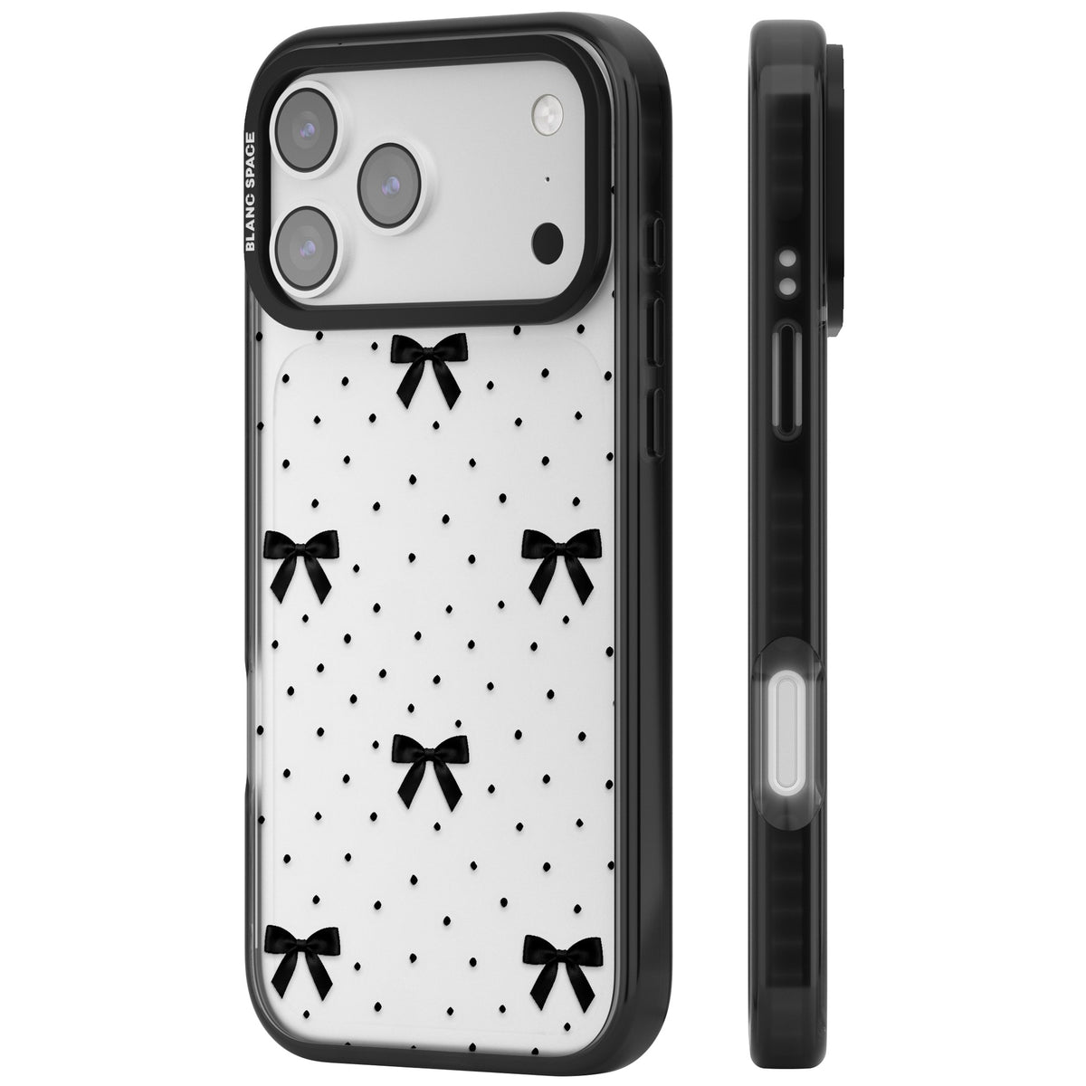 Black Polka Bows iPhone 17 Pro Max Impact Black Phone Case side