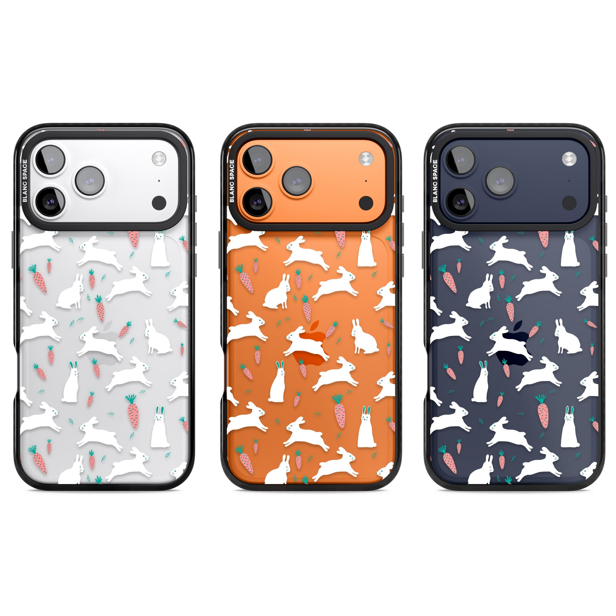 White Bunnies And Carrots iPhone 17 Pro Impact Black Phone Case APT Impact Protection