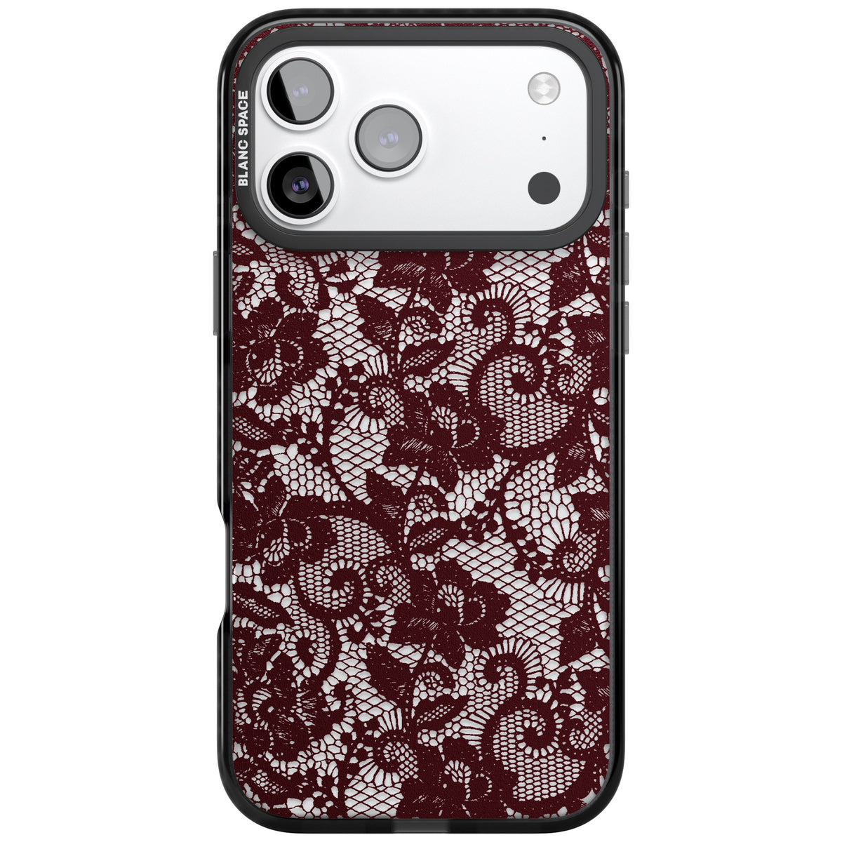Burgundy Lace iPhone 17 Pro Max Impact Black Phone Case front