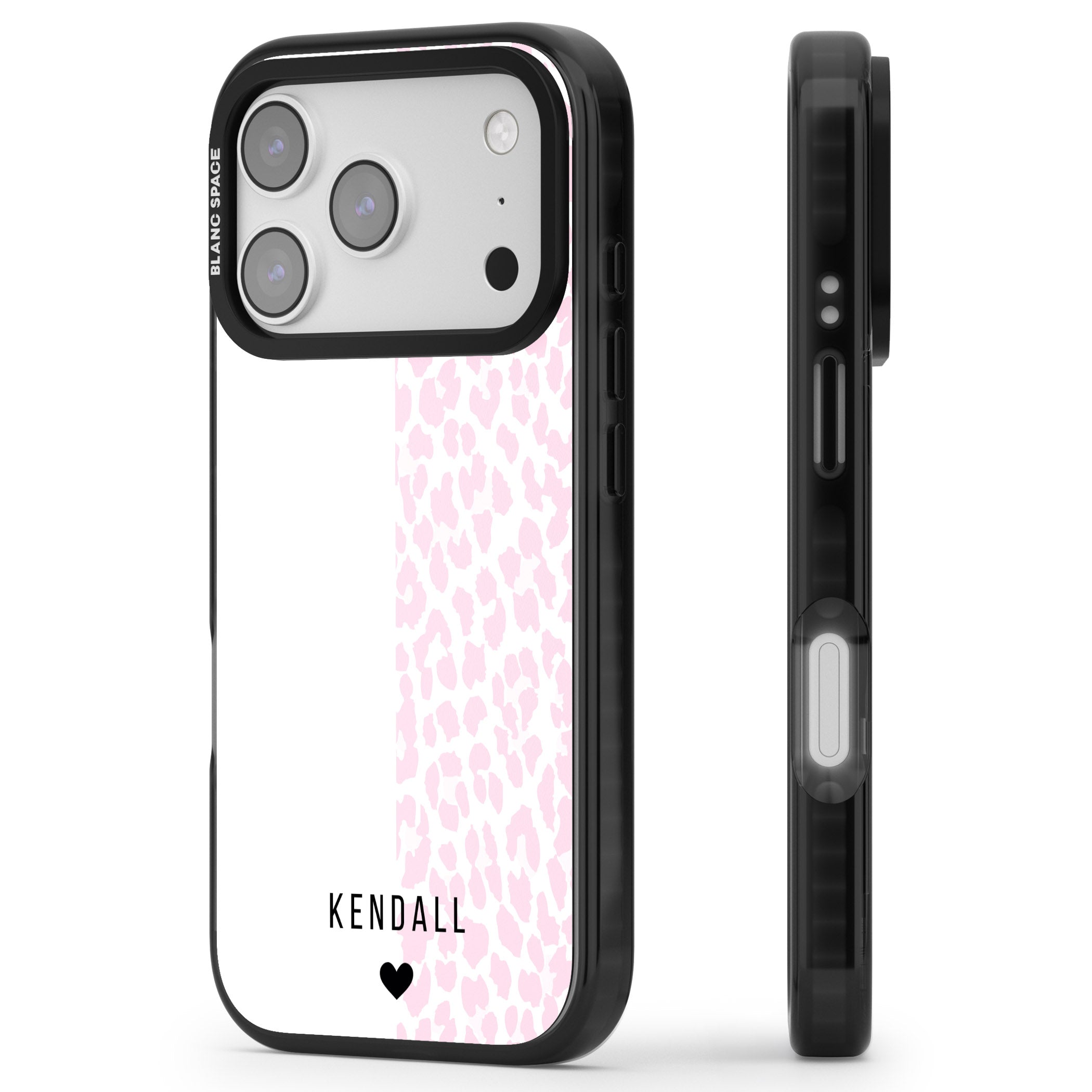 Personalised Pink Leopard iPhone 17 Pro Impact Black Phone Case Side Profile