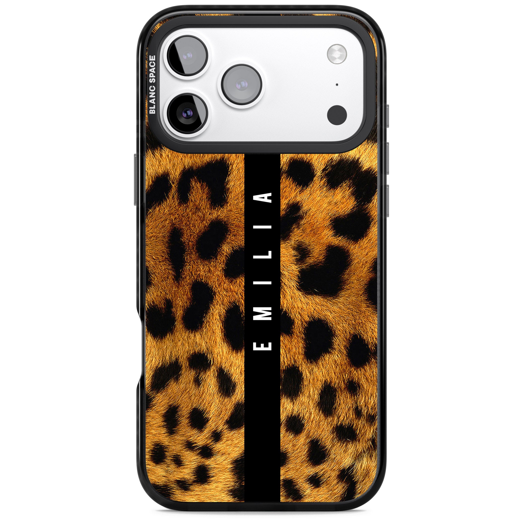 Personalised Leopard Print iPhone 17 Pro Max Impact Black Phone Case