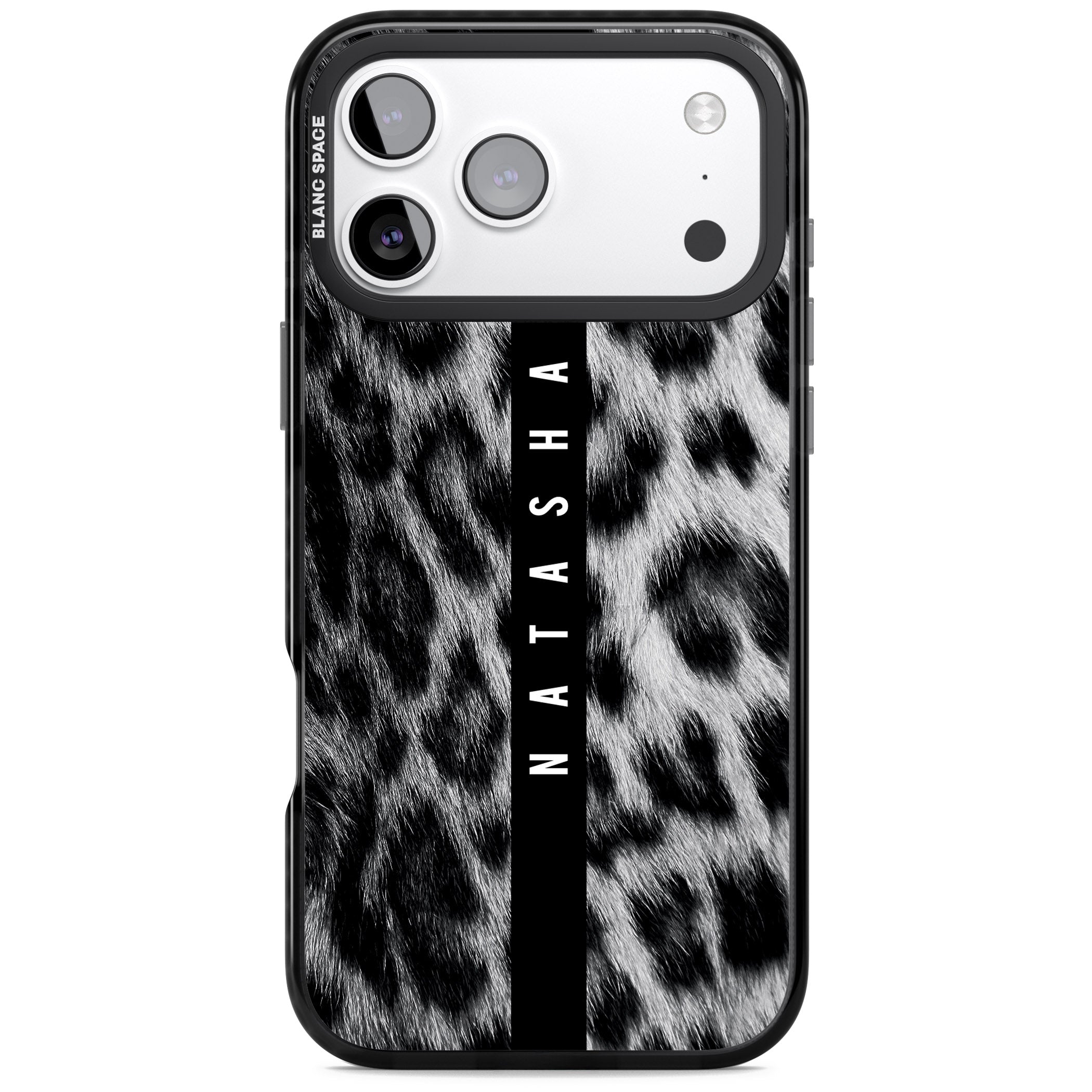 Personalised Snow Leopard Print iPhone 17 Pro Impact Black Phone Case