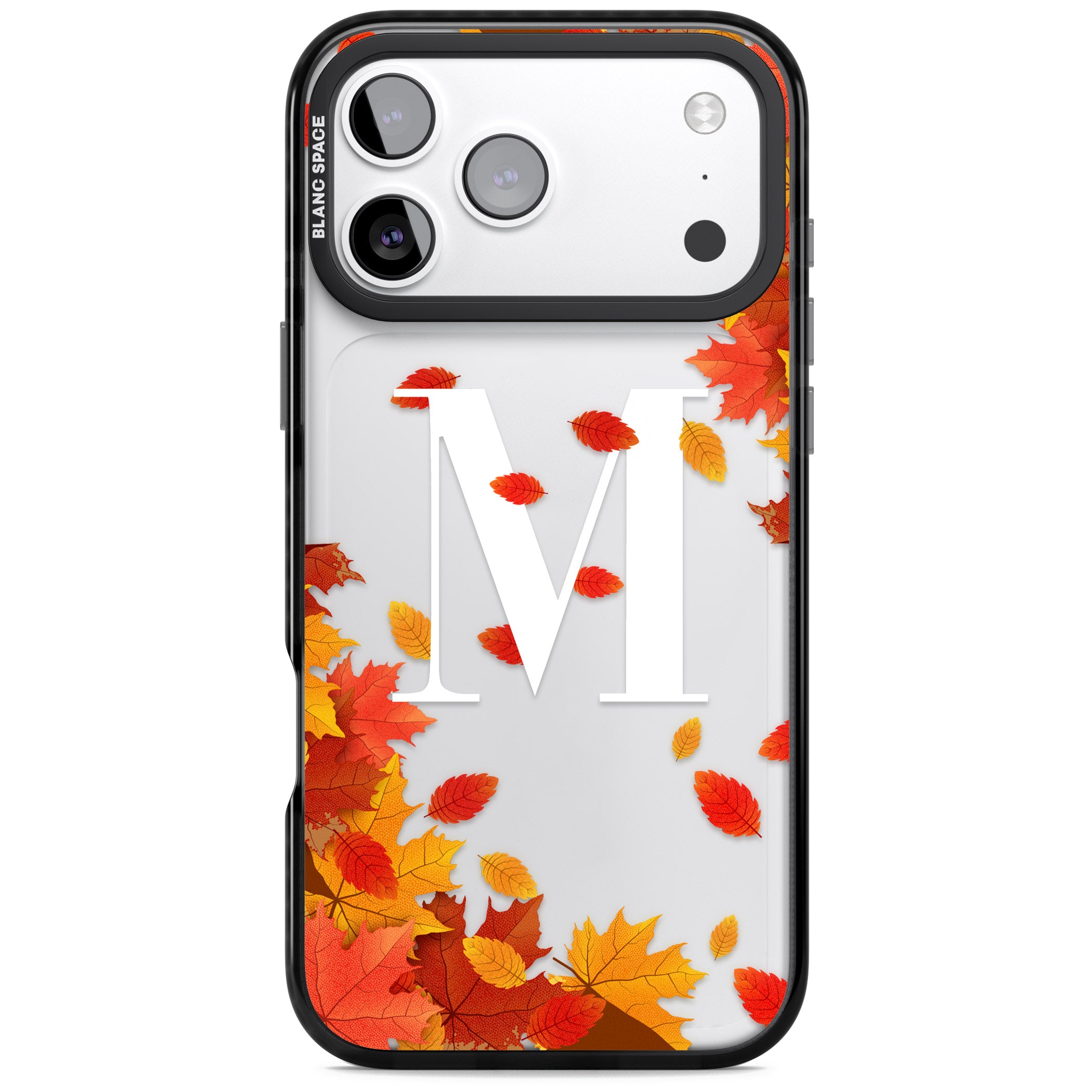 Personalised Autumn Leaves Monogram iPhone 17 Pro Impact Black Phone Case