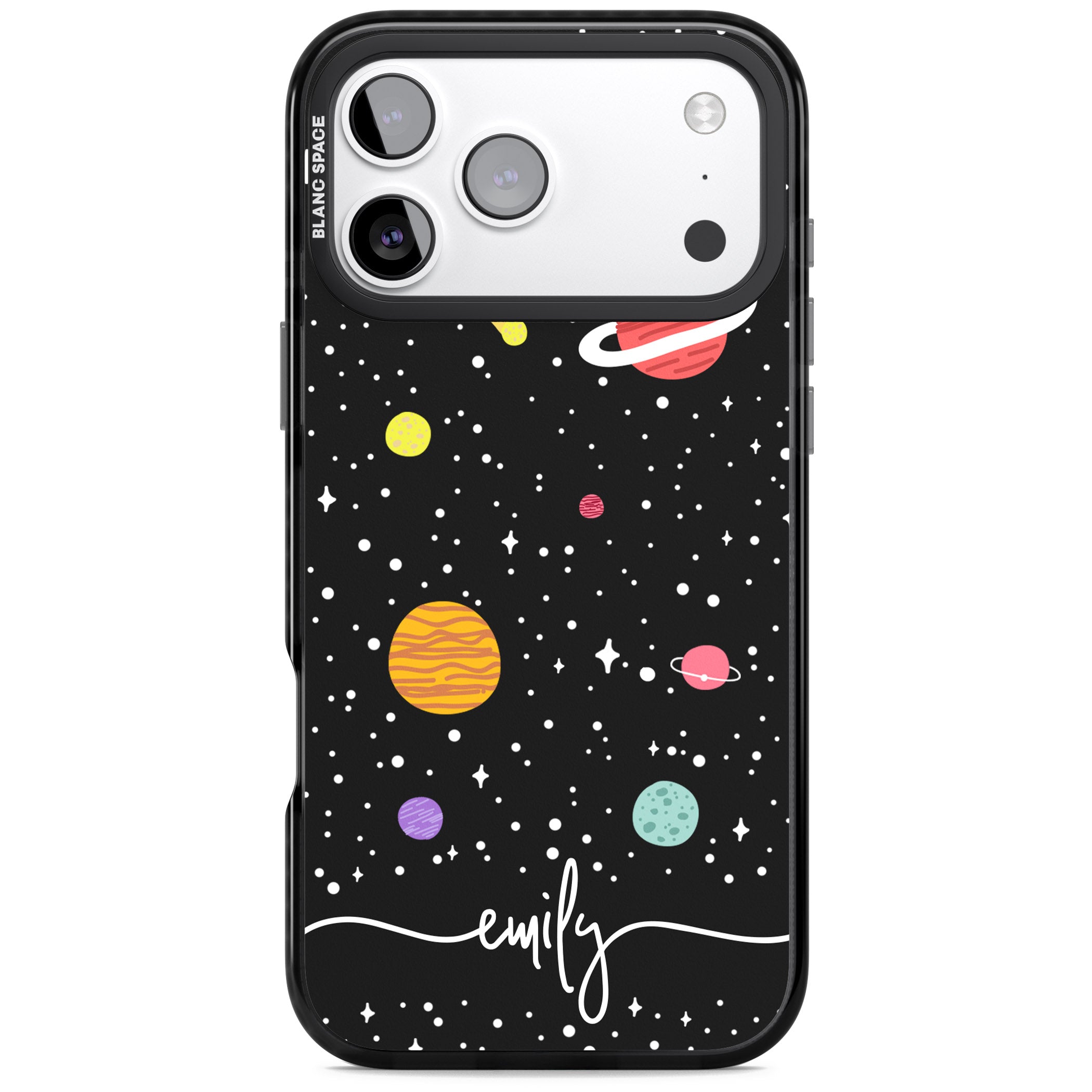 Personalised Cute Cartoon Planet iPhone 17 Pro Impact Black Phone Case