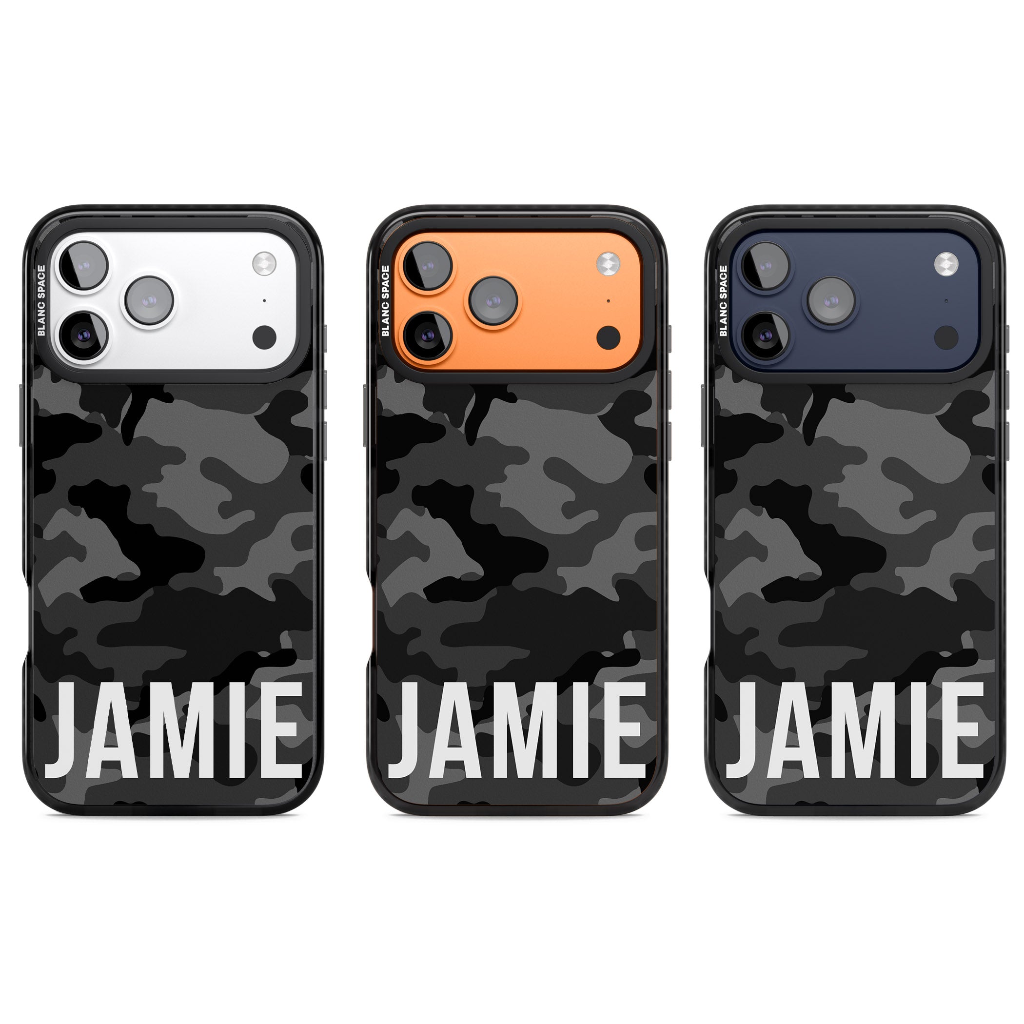 Personalised Black Camo Name Horizontal iPhone 17 Pro Impact Black Phone Case APT Impact Protection
