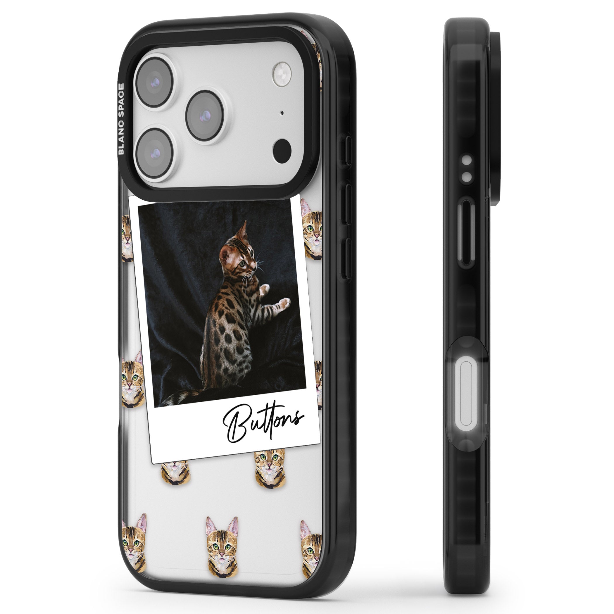 Personalised Bengal Cat Photo iPhone 17 Pro Impact Black Phone Case Side Profile