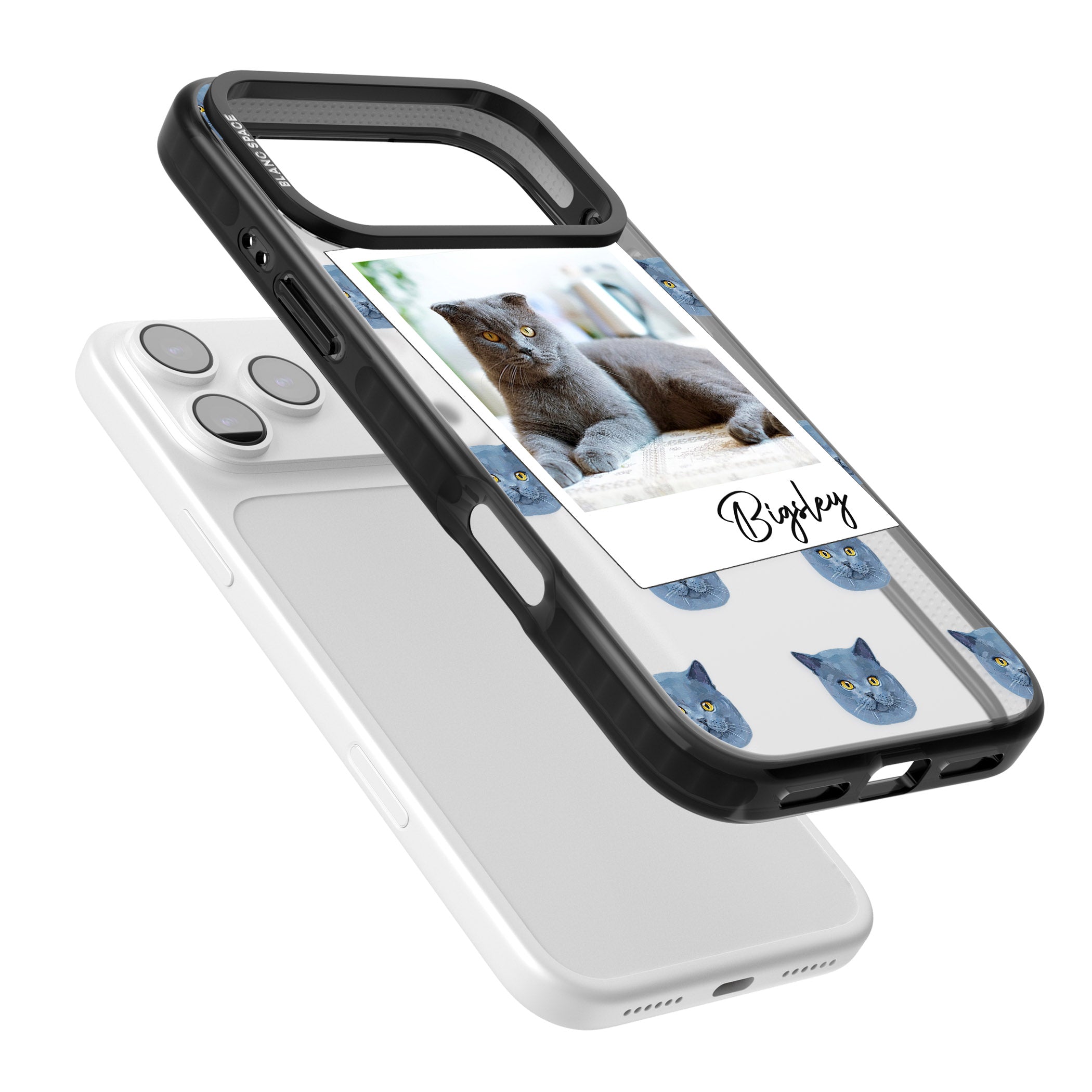 Personalised English Blue Cat Photo iPhone 17 Pro Impact Black Phone Case Colours