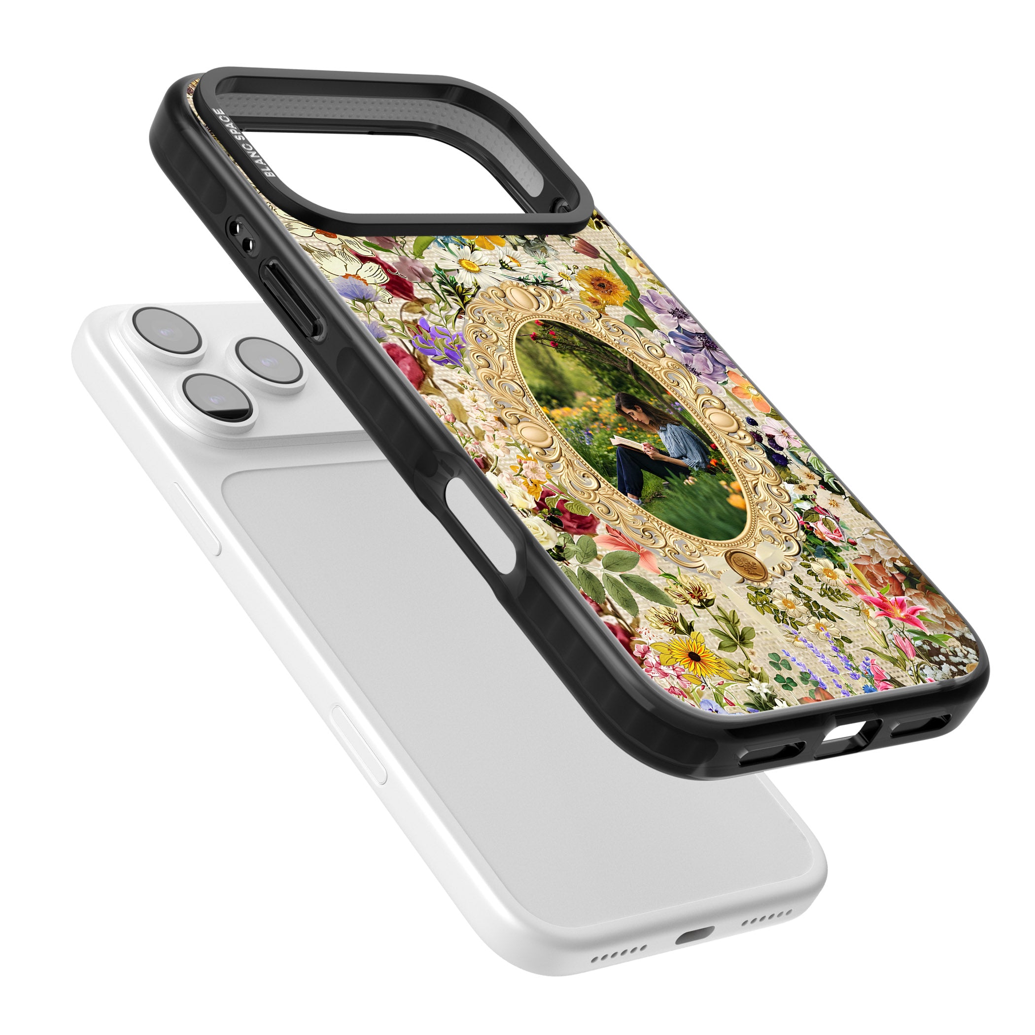 Personalised Vintage Wildflower Frame iPhone 17 Pro Impact Black Phone Case Colours