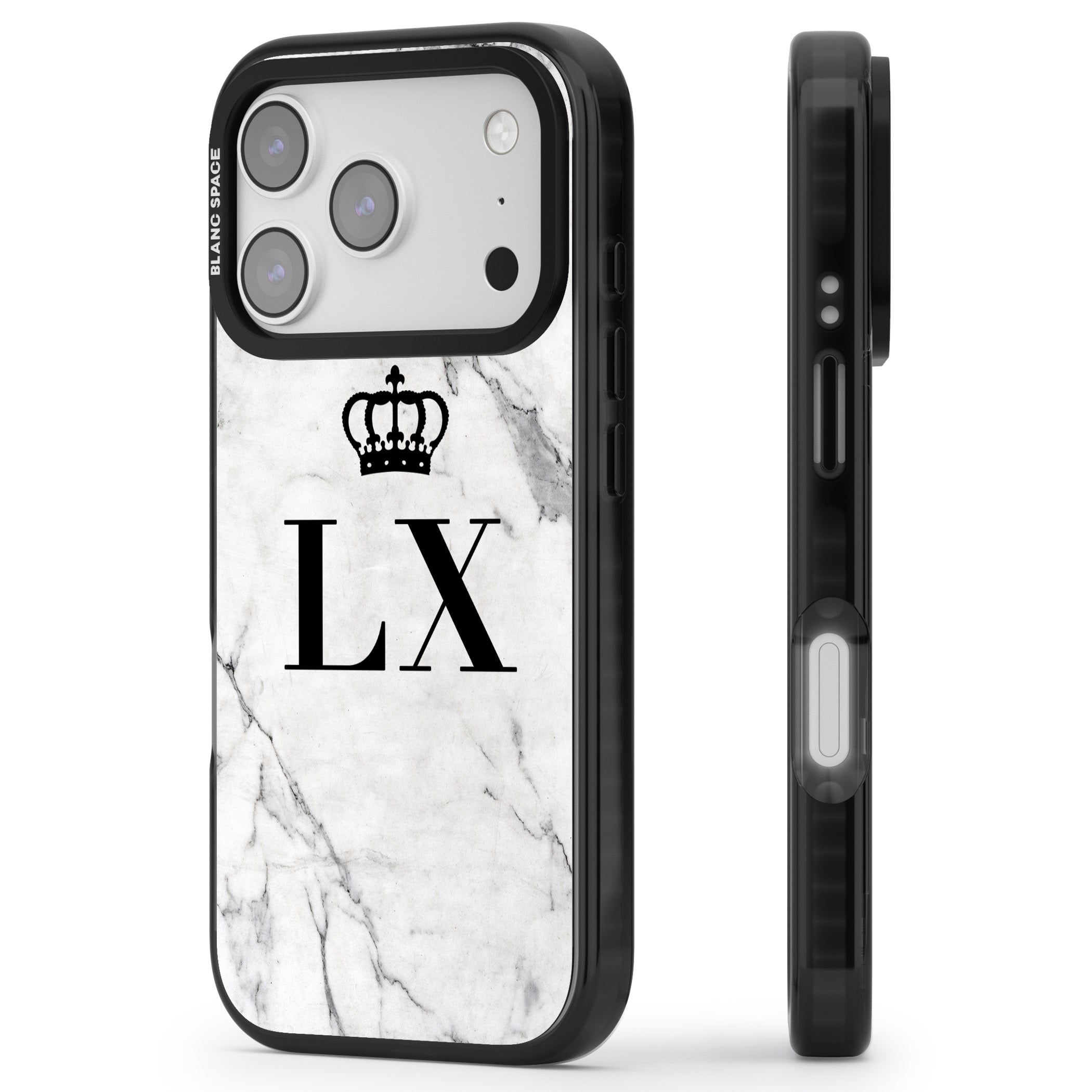 Personalised Initial Crown Marble iPhone 17 Pro Impact Black Phone Case Side Profile