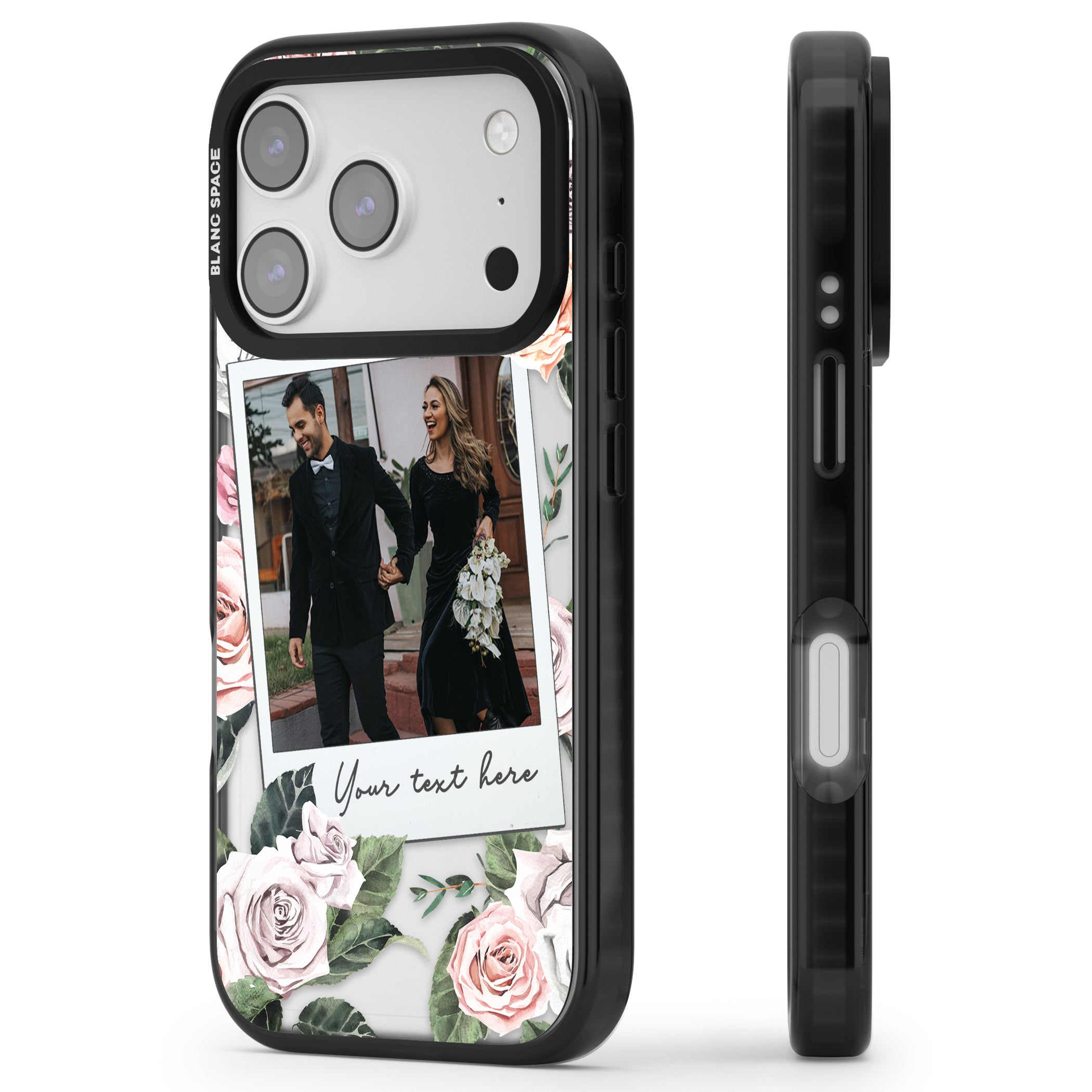 Personalised Floral Instant Camera Photo iPhone 17 Pro Impact Black Phone Case Side Profile