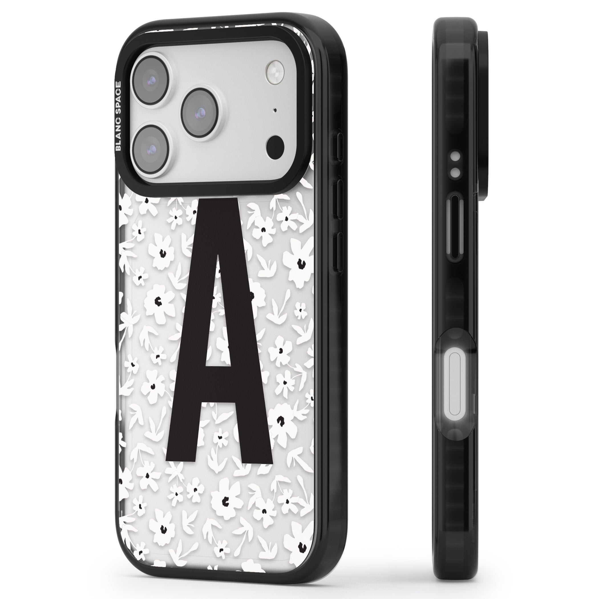 Personalised Bold Initial Floral iPhone 17 Pro Impact Black Phone Case Side Profile