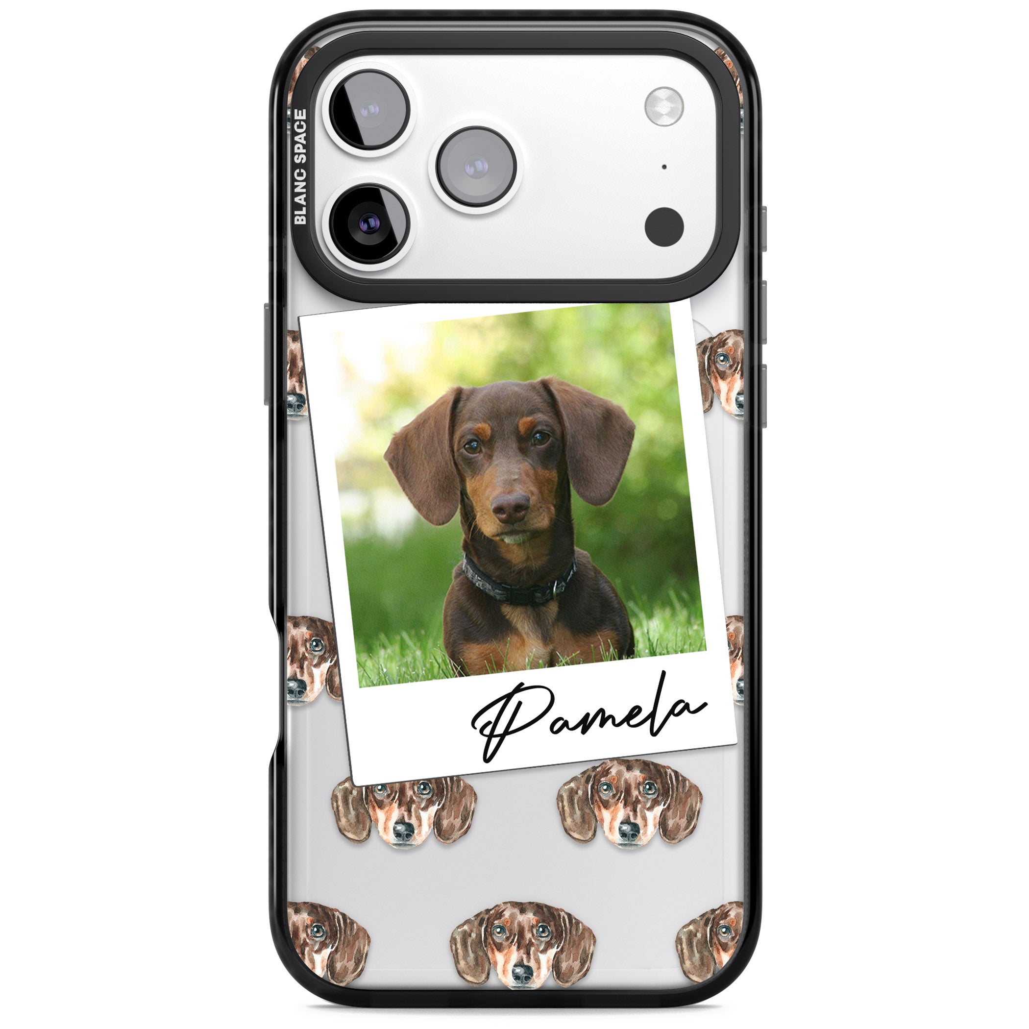 Personalised Brown Dachshund Instant Camera Photo iPhone 17 Pro Impact Black Phone Case