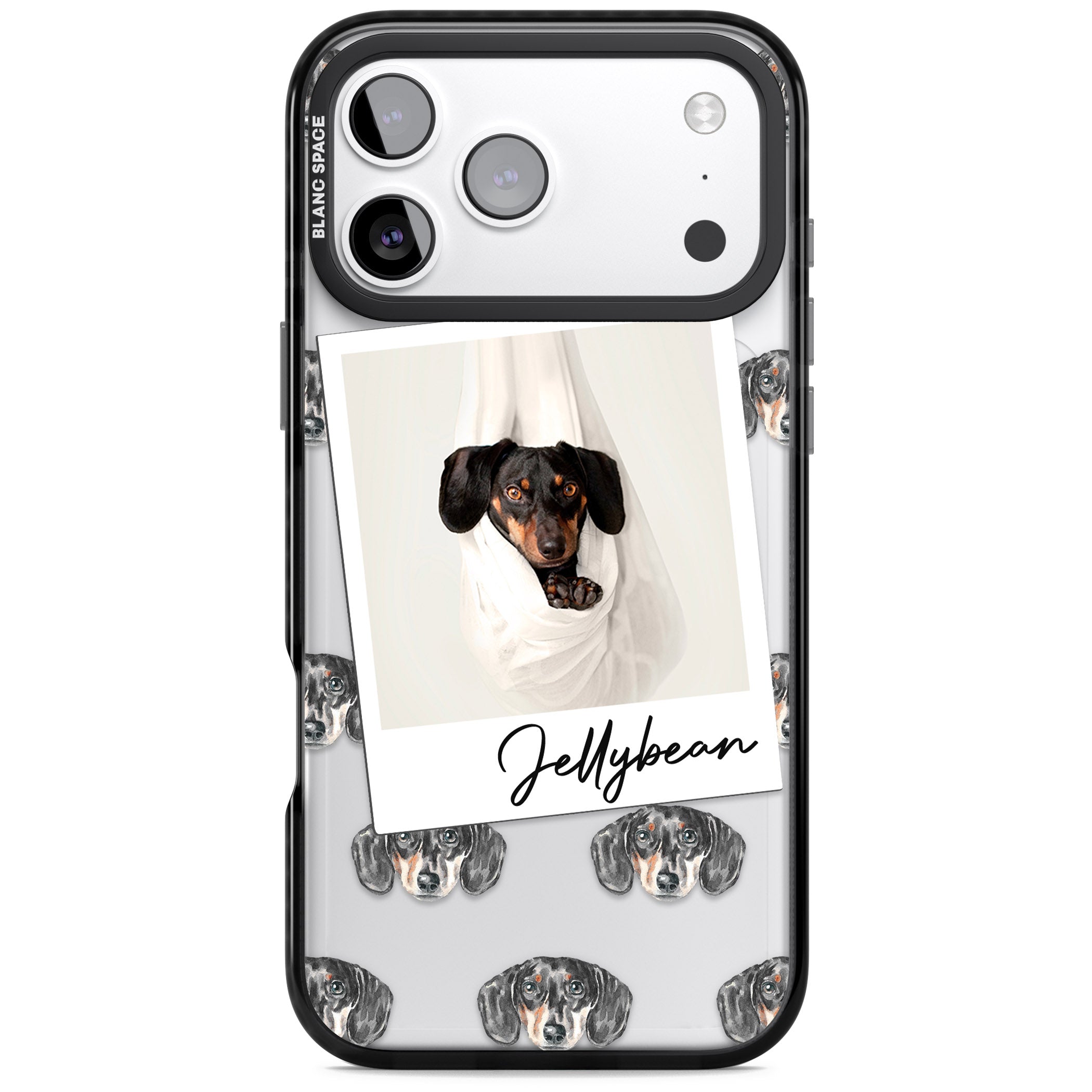 Personalised Black Dachshund Instant Camera Photo iPhone 17 Pro Impact Black Phone Case