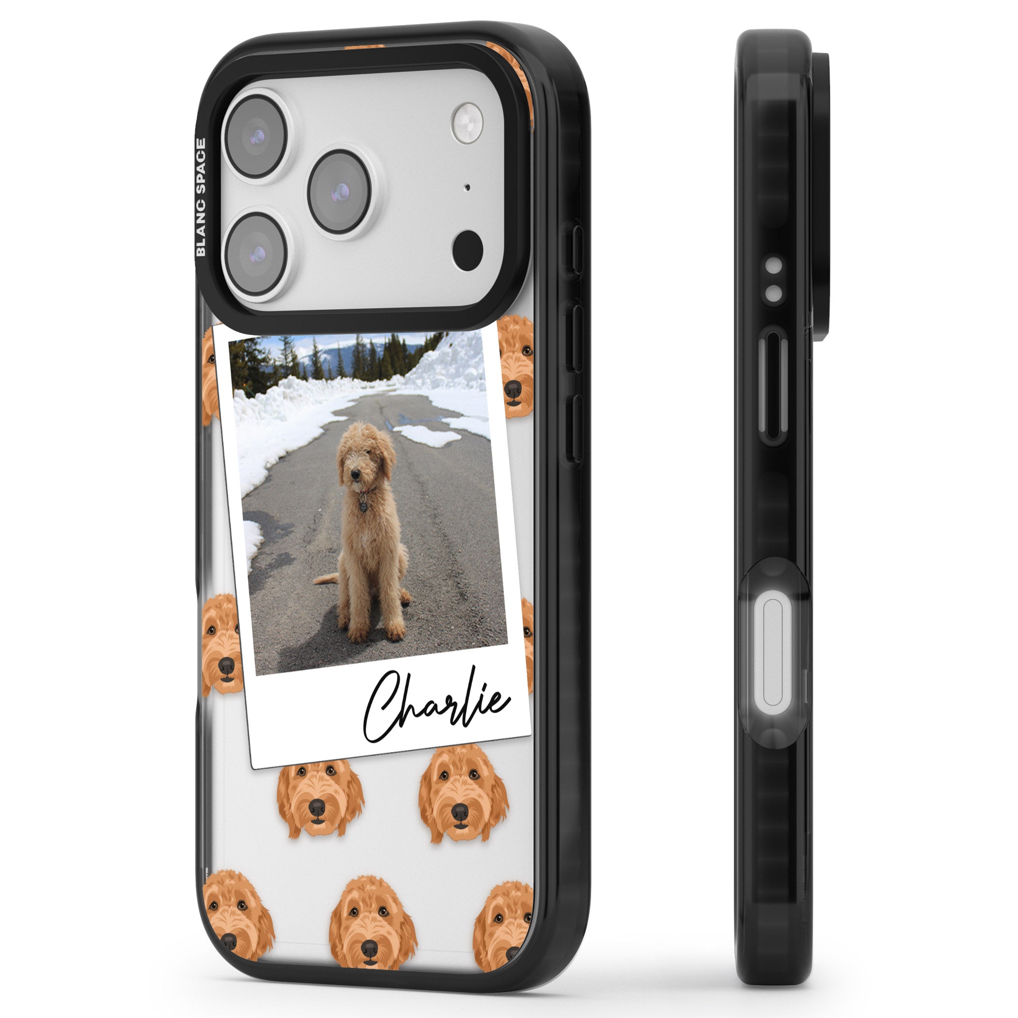 Personalised Golden Doodle Dog Photo iPhone 17 Pro Impact Black Phone Case Side Profile