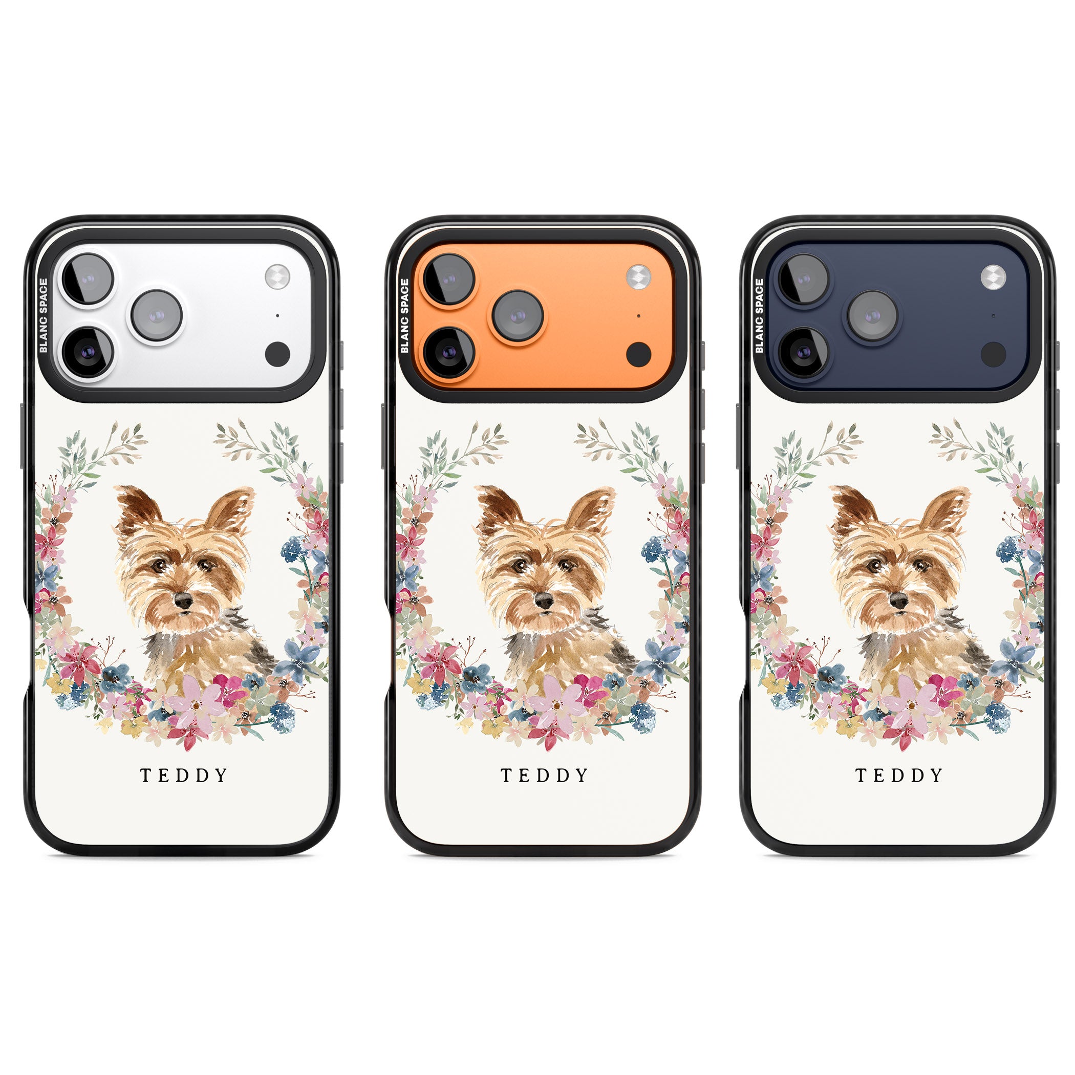 Personalised Yorkshire Terrier Floral Portrait iPhone 17 Pro Impact Black Phone Case APT Impact Protection