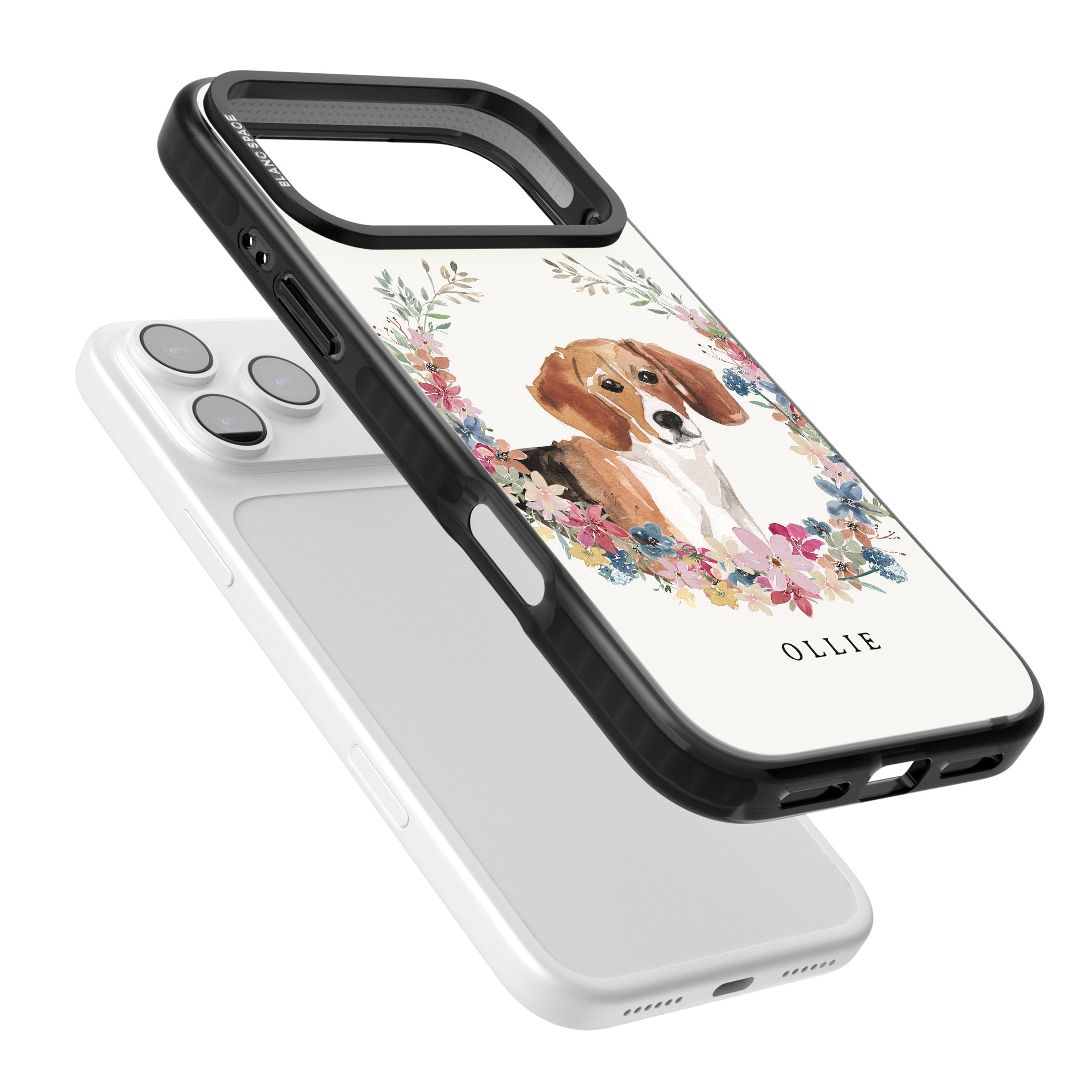 Personalised Beagle Floral Portrait iPhone 17 Pro Impact Black Phone Case Colours