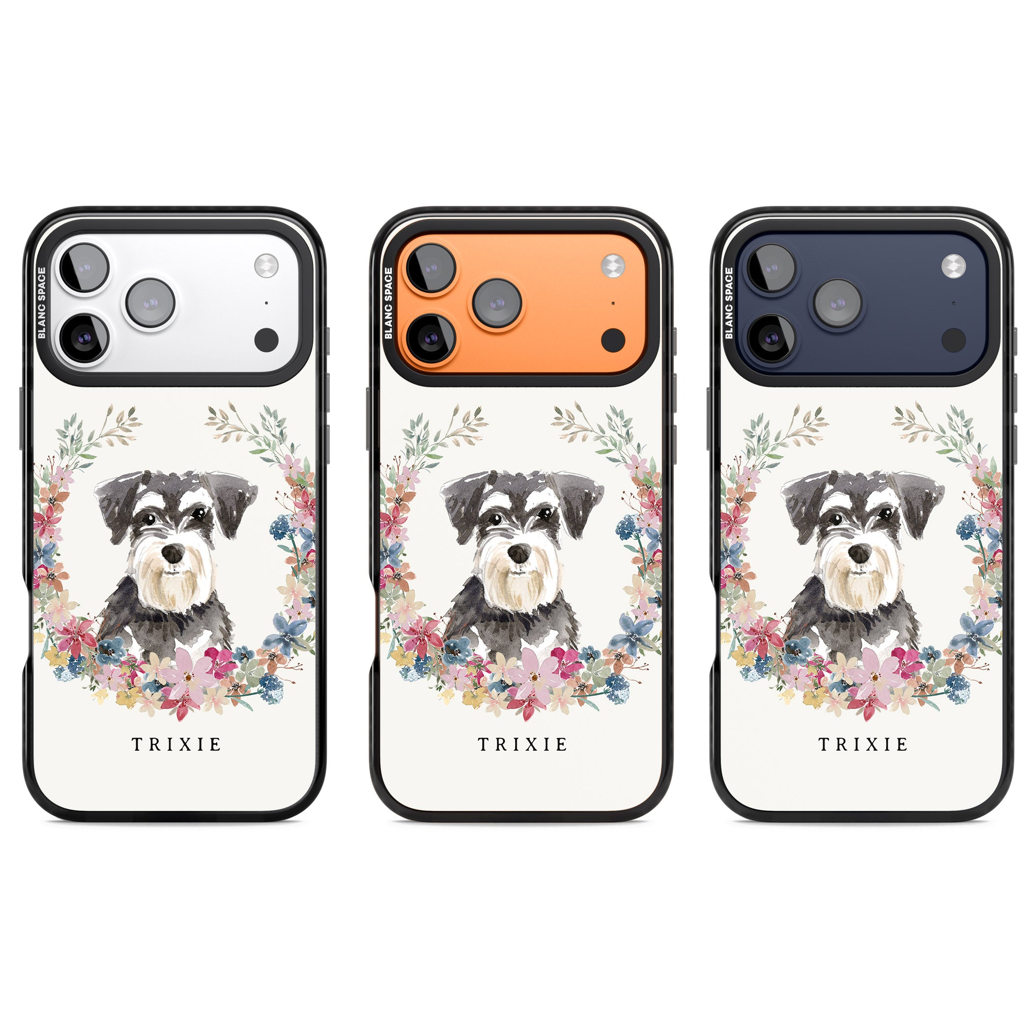 Personalised Watercolor Schnauzer Floral Portrait iPhone 17 Pro Impact Black Phone Case APT Impact Protection