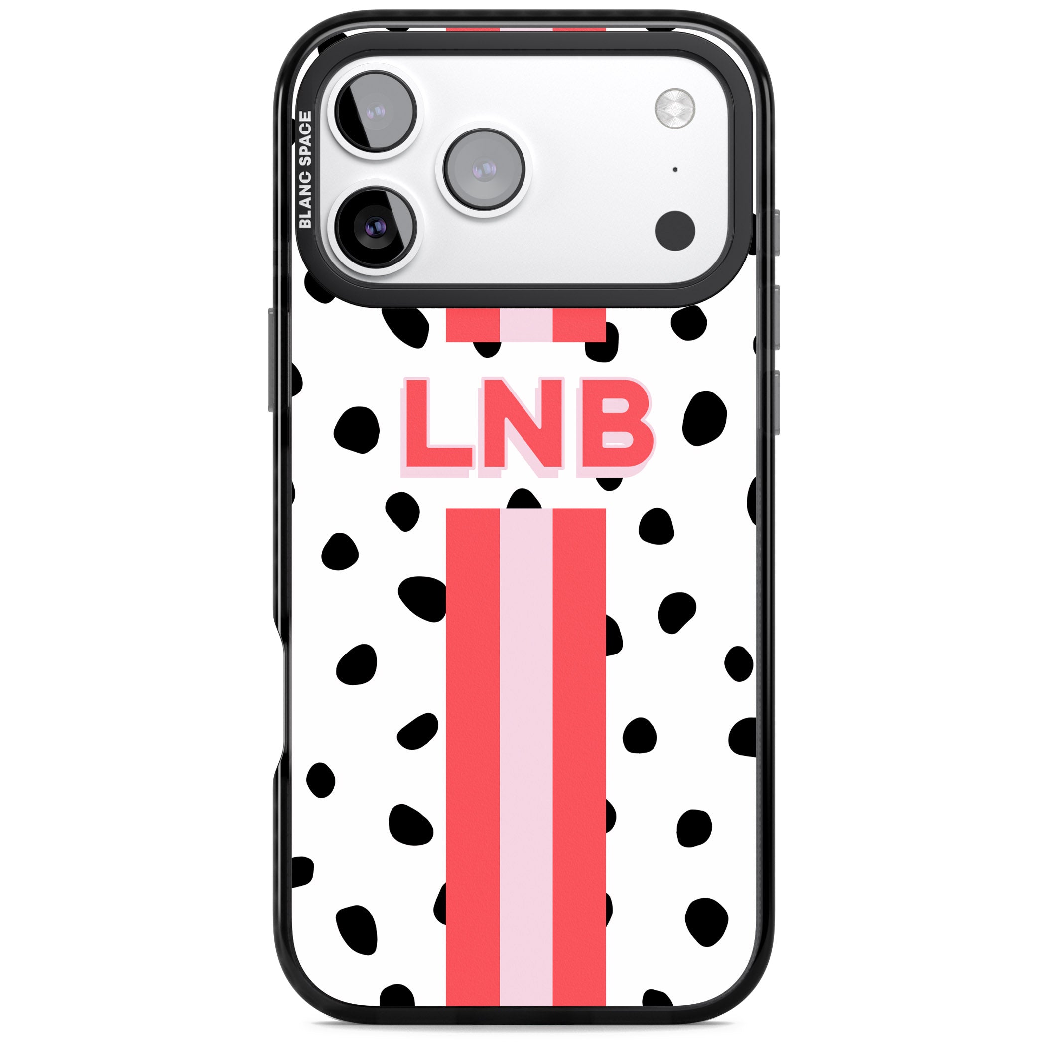 Personalised Polka & Pink Stripe iPhone 17 Pro Impact Black Phone Case