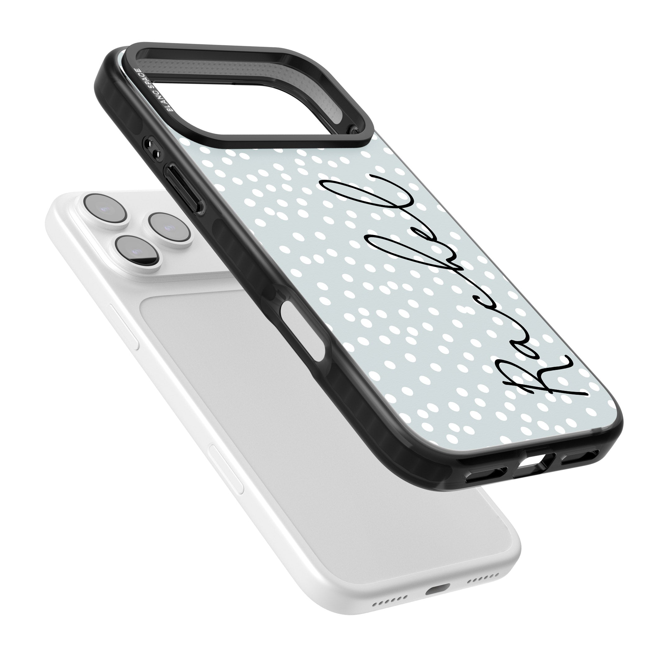 Personalised Vertical Cursive & Dots iPhone 17 Pro Impact Black Phone Case Colours