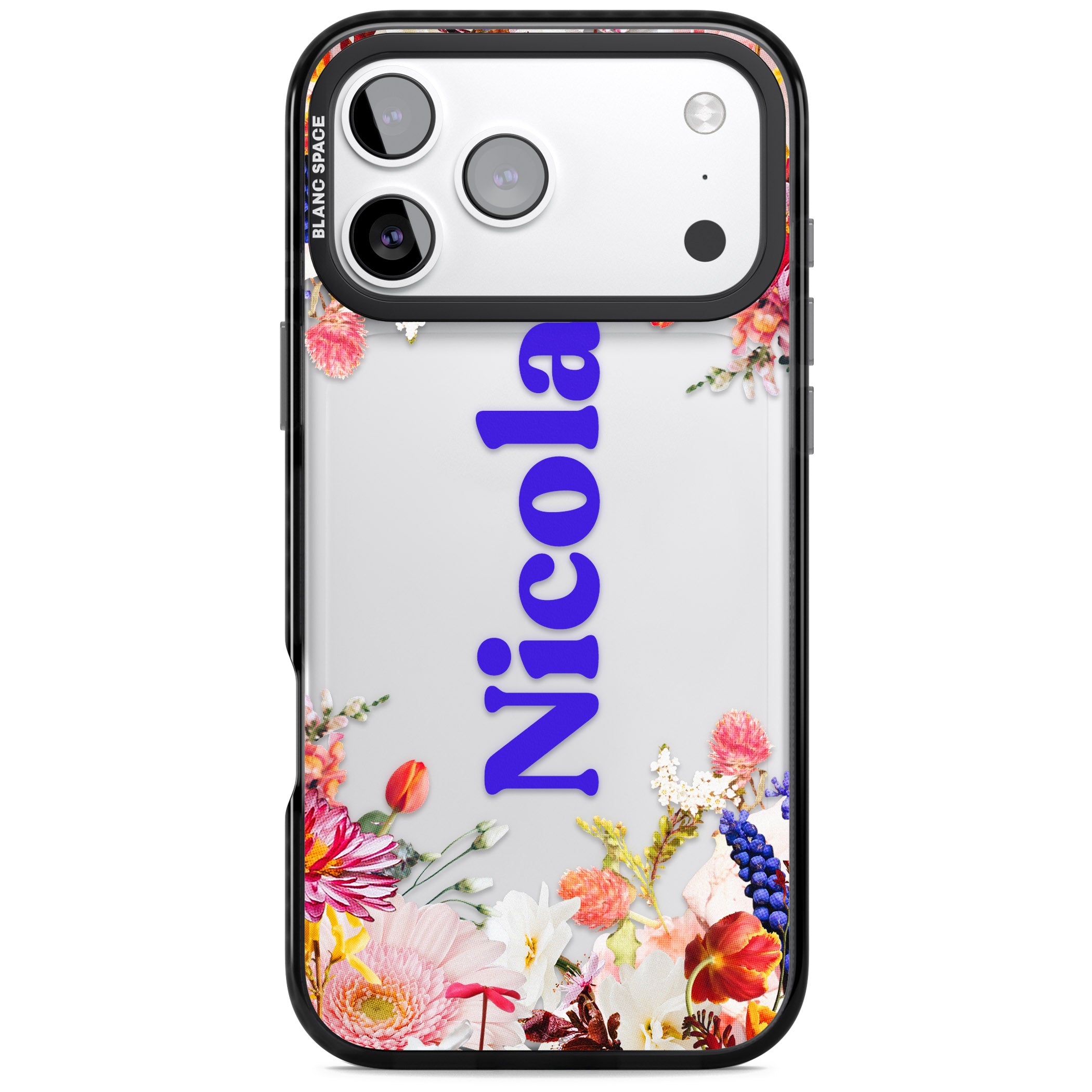 Personalised Floral Name iPhone 17 Pro Impact Black Phone Case