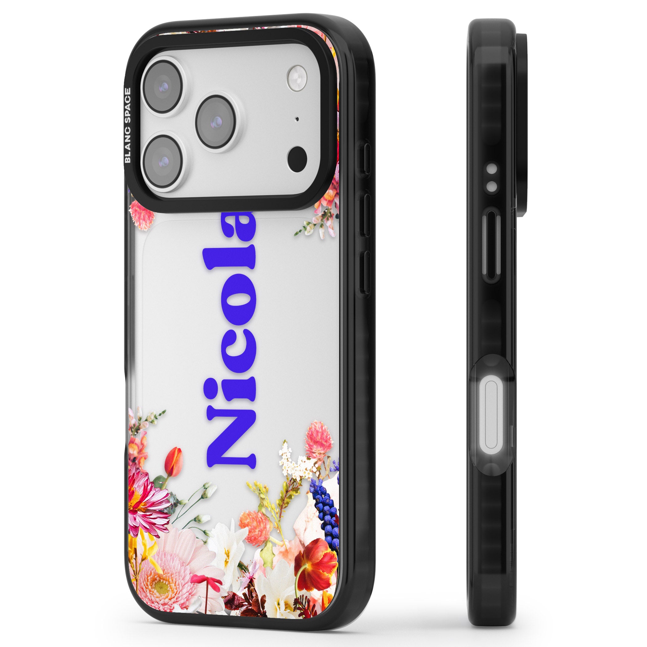 Personalised Floral Name iPhone 17 Pro Impact Black Phone Case Side Profile