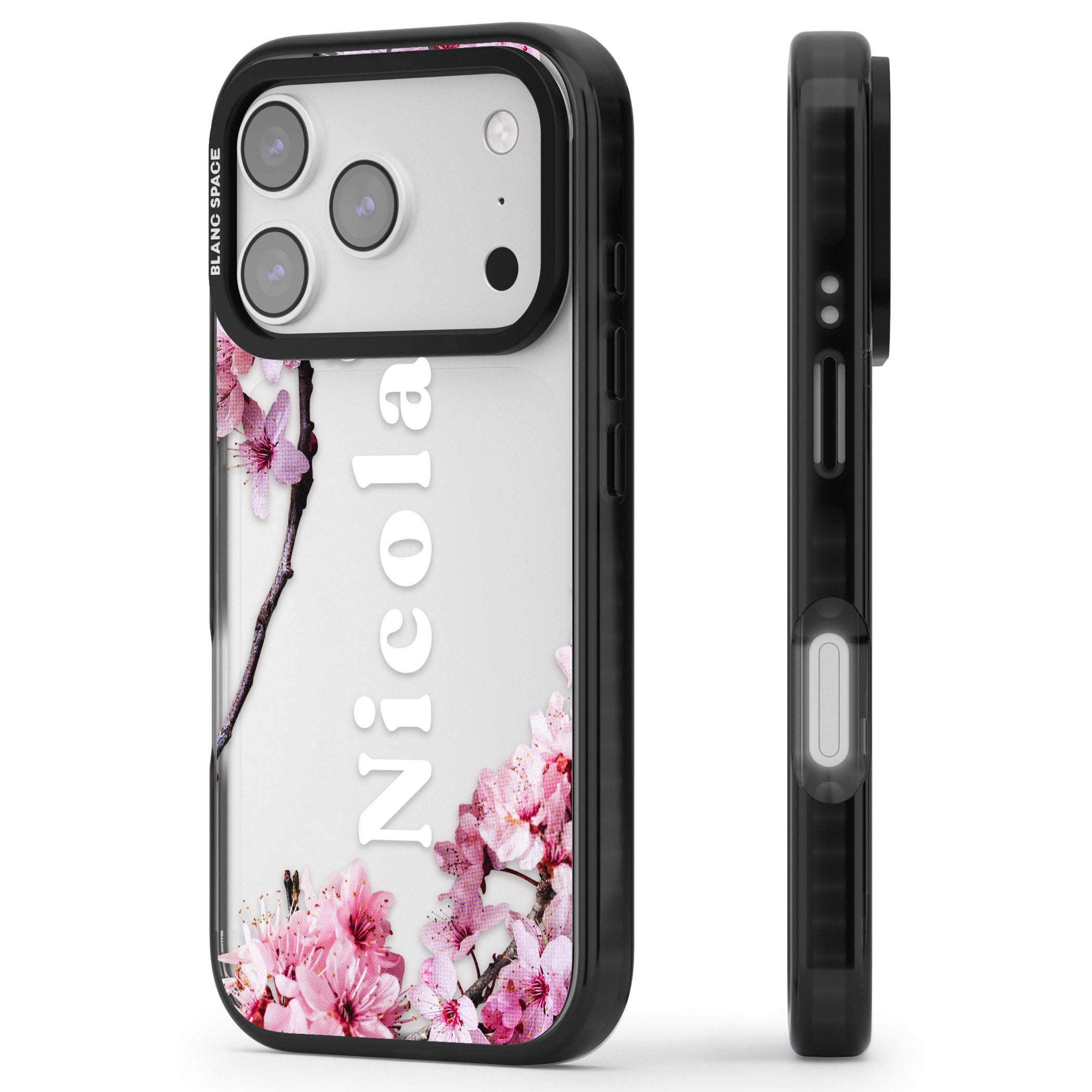 Personalised Cherry Blossom Elegance Classic iPhone 17 Pro Impact Black Phone Case Side Profile