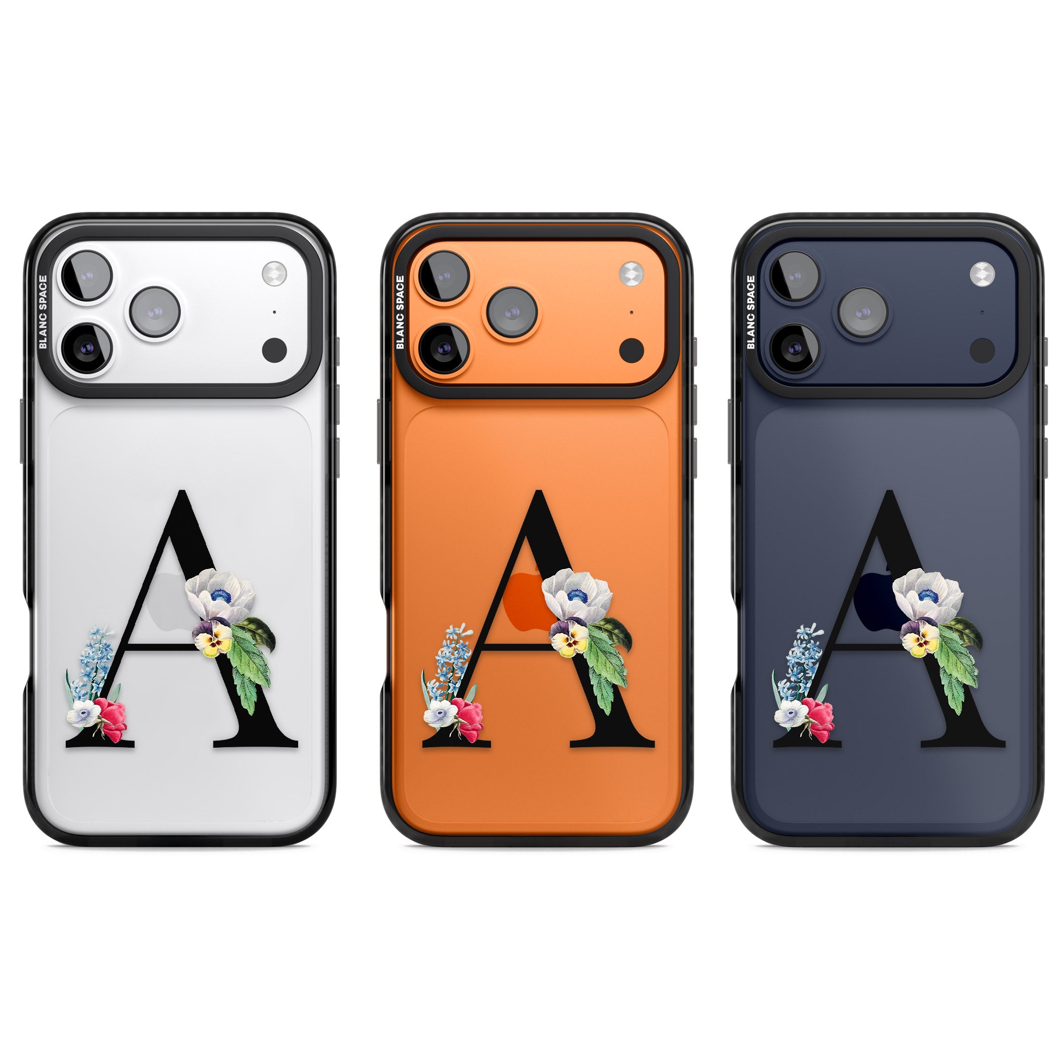 Personalised Floral Initial iPhone 17 Pro Impact Black Phone Case APT Impact Protection