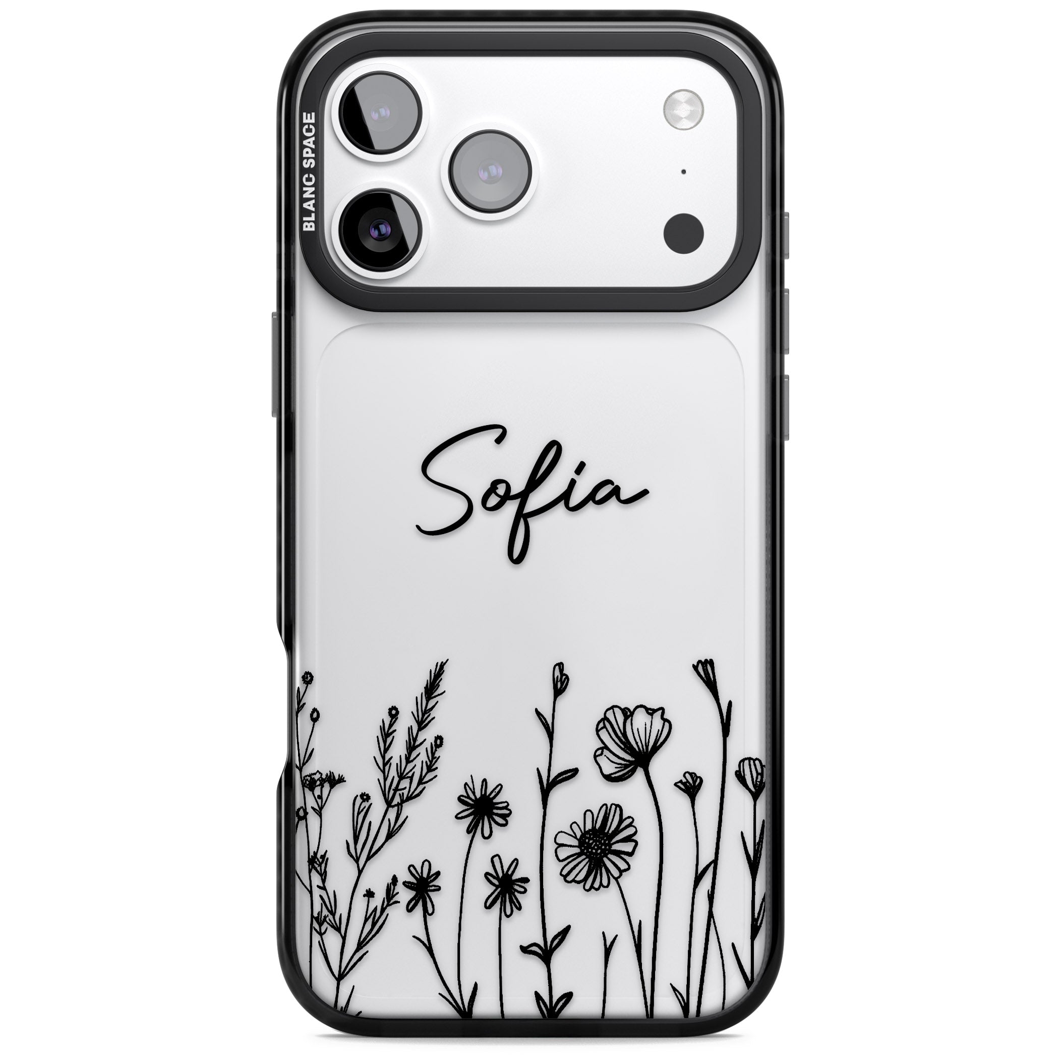 Personalised Black Wildflowers iPhone 17 Pro Impact Black Phone Case