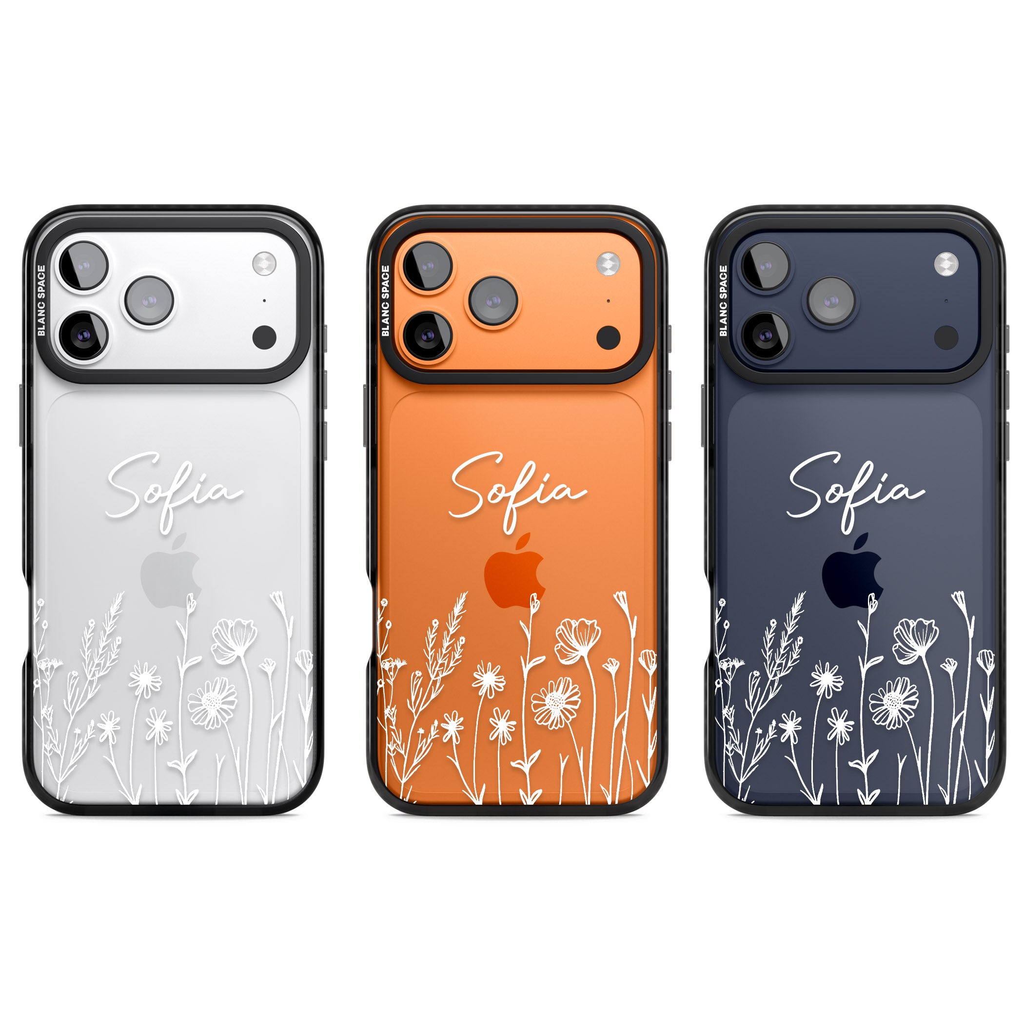 Personalised White Wildflowers iPhone 17 Pro Impact Black Phone Case APT Impact Protection