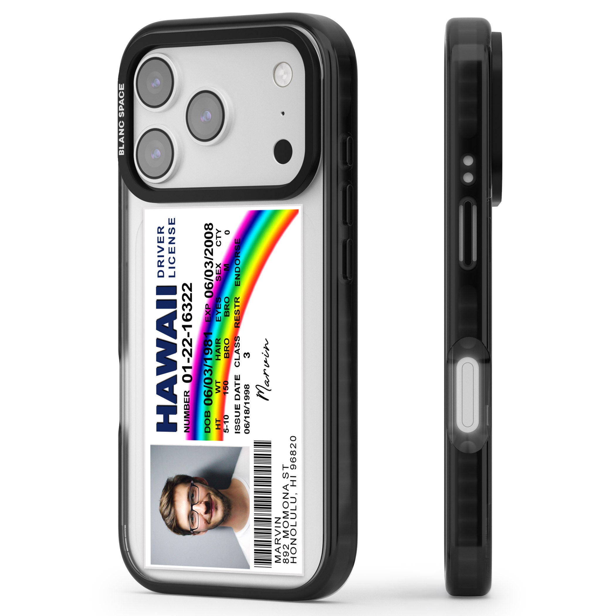 Personalised Hawaii Driving License iPhone 17 Pro Impact Black Phone Case Side Profile