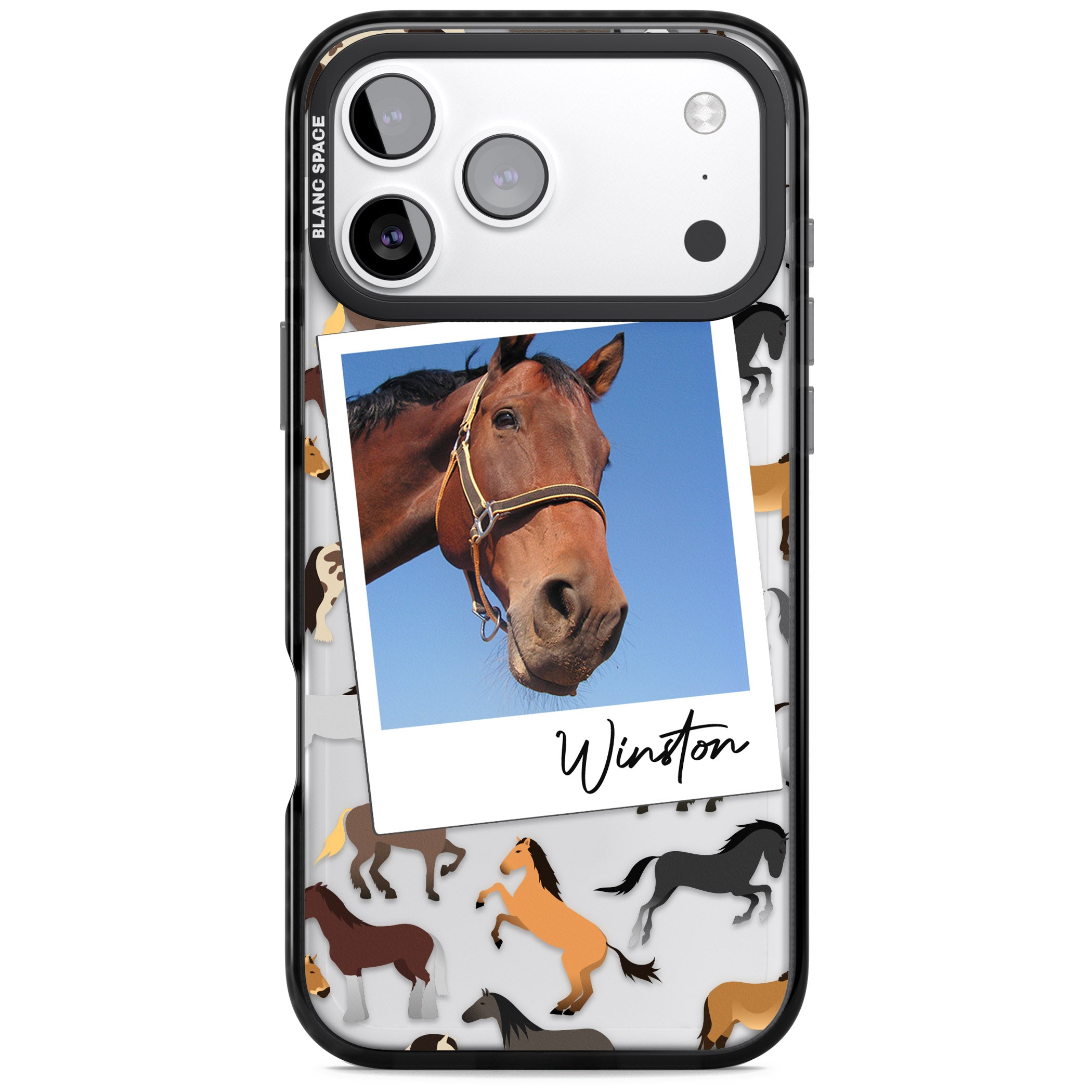 Personalised Horse Polaroid iPhone 17 Pro Impact Black Phone Case