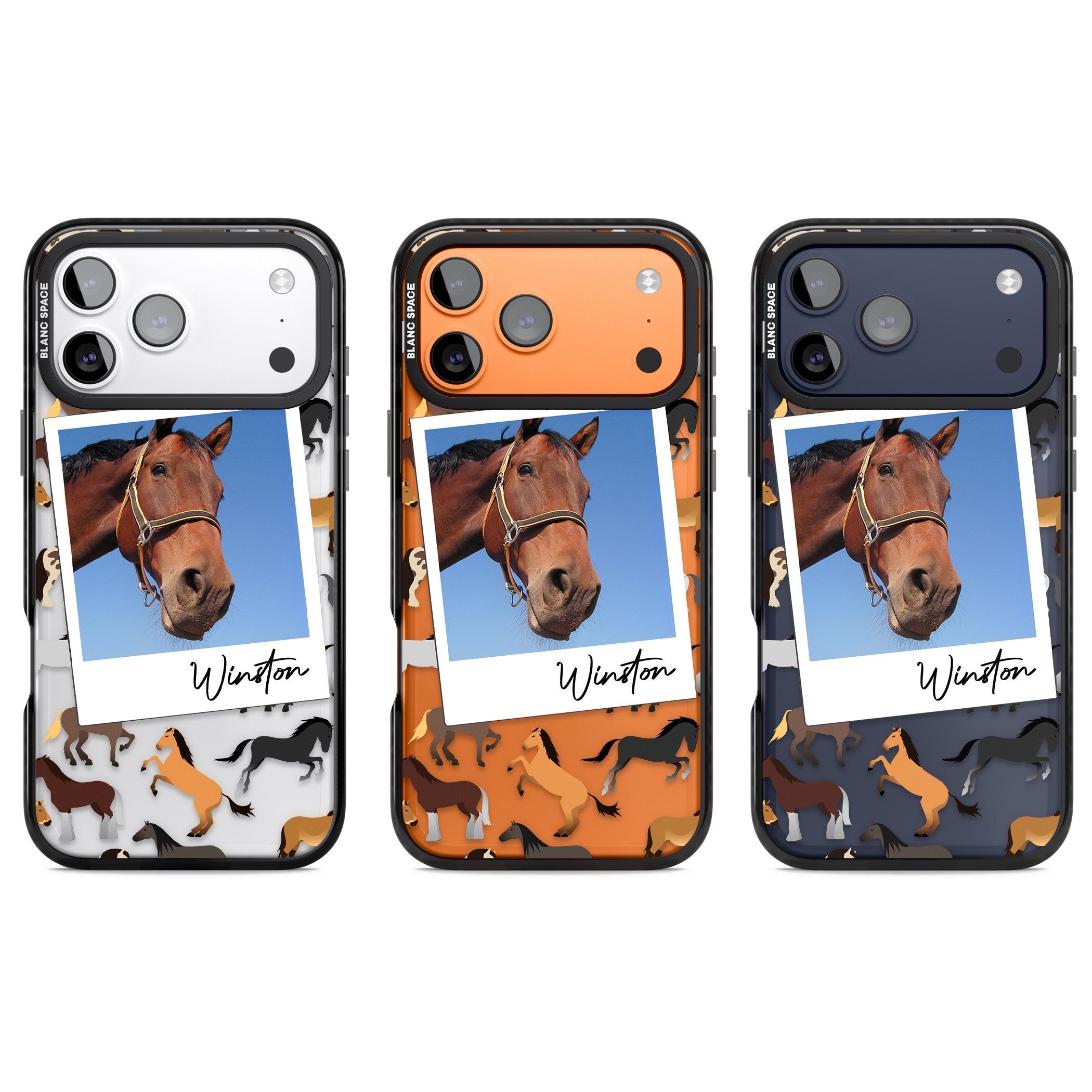 Personalised Horse Polaroid iPhone 17 Pro Impact Black Phone Case APT Impact Protection