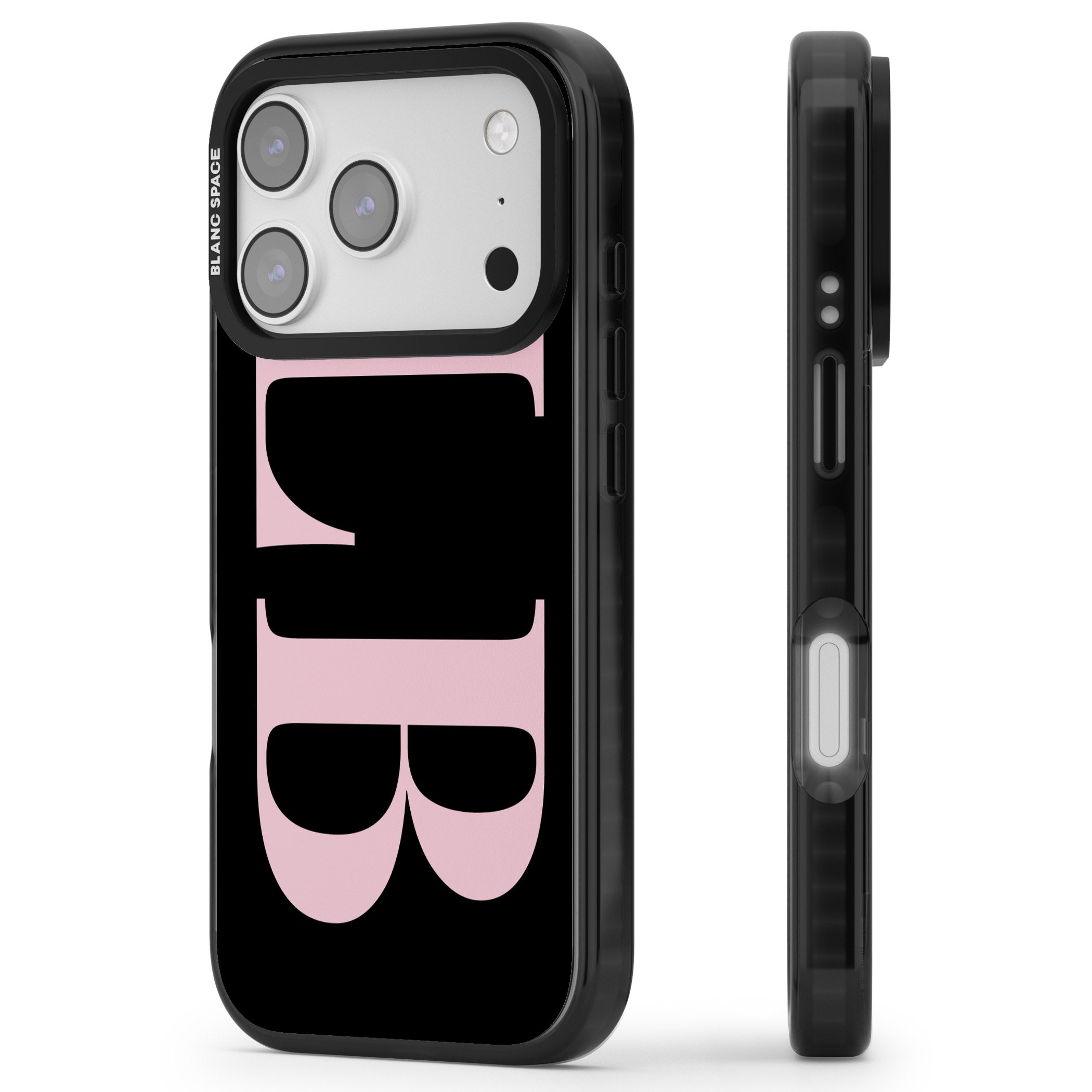 Personalised Pink & Black Green Letters iPhone 17 Pro Impact Black Phone Case Side Profile