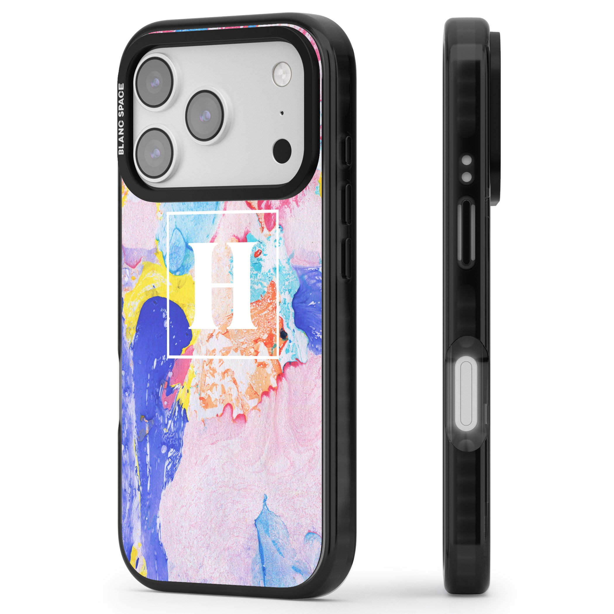 Personalised Pastel Marble Mix iPhone 17 Pro Impact Black Phone Case Side Profile