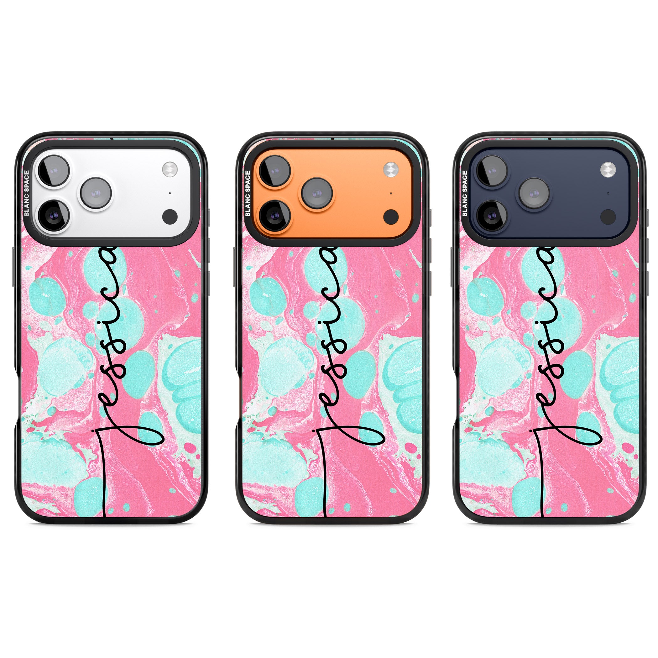 Personalised Turquoise & Pink Marbled iPhone 17 Pro Impact Black Phone Case APT Impact Protection