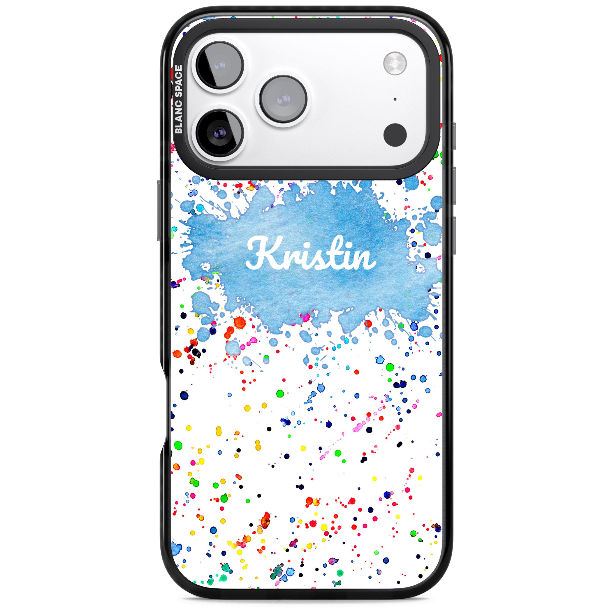 Personalised Rainbow Splatter Name iPhone 17 Pro Impact Black Phone Case