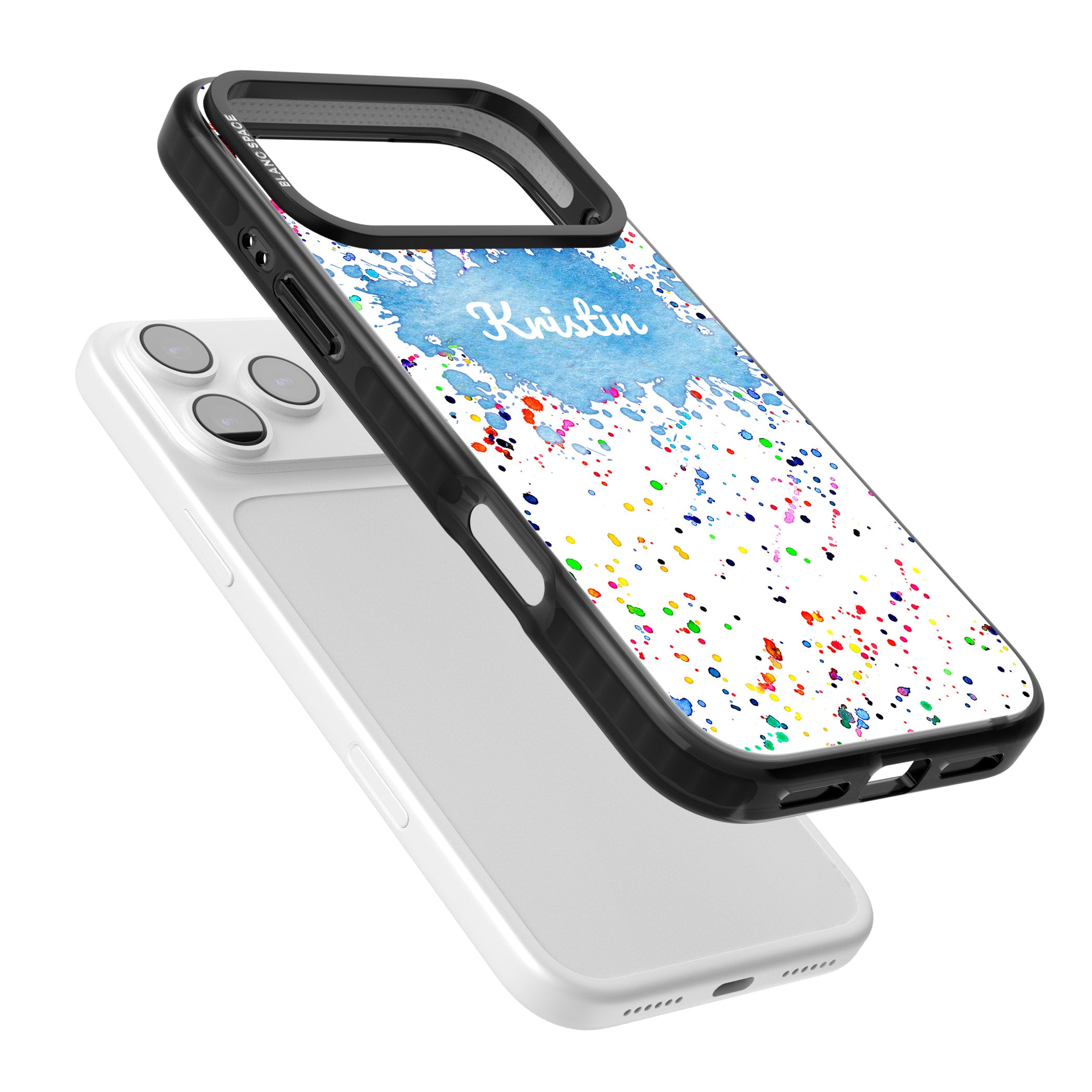 Personalised Rainbow Splatter Name iPhone 17 Pro Impact Black Phone Case Colours