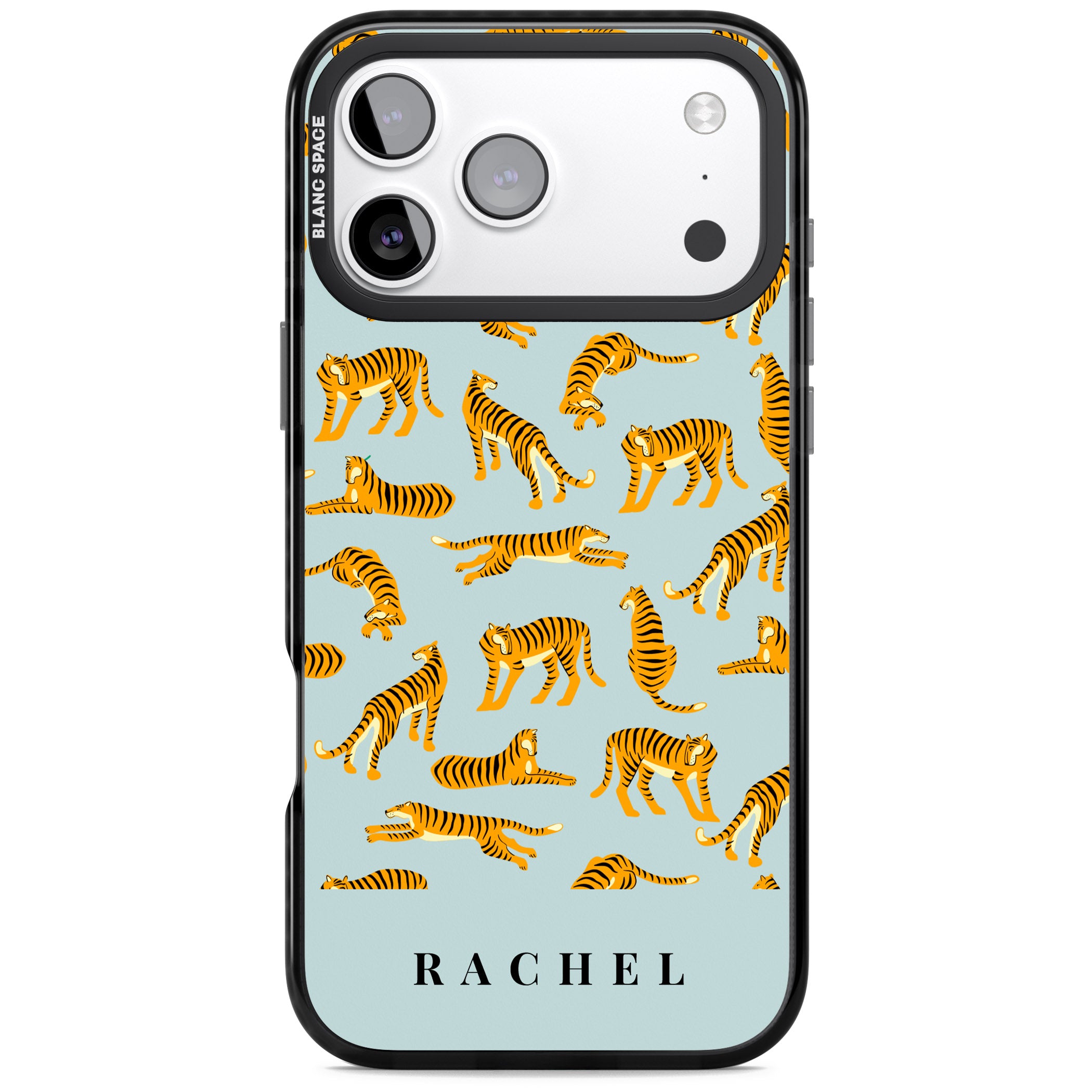 Personalised Turquoise Tiger Pattern iPhone 17 Pro Impact Black Phone Case