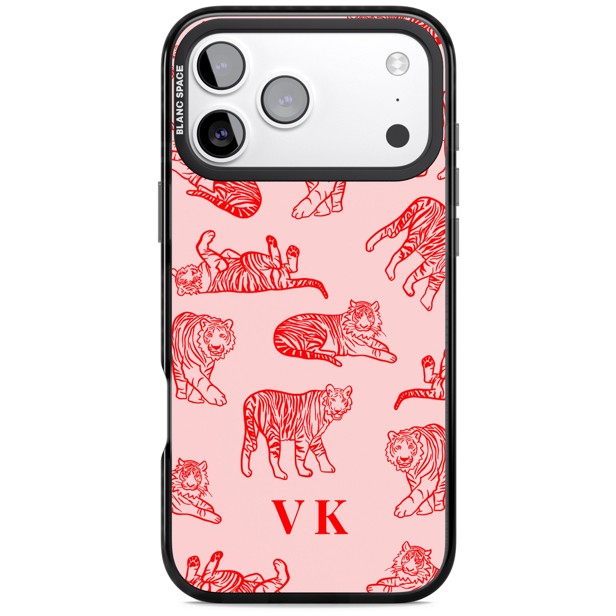 Personalised Red Tiger Outlines On Pink iPhone 17 Pro Impact Black Phone Case