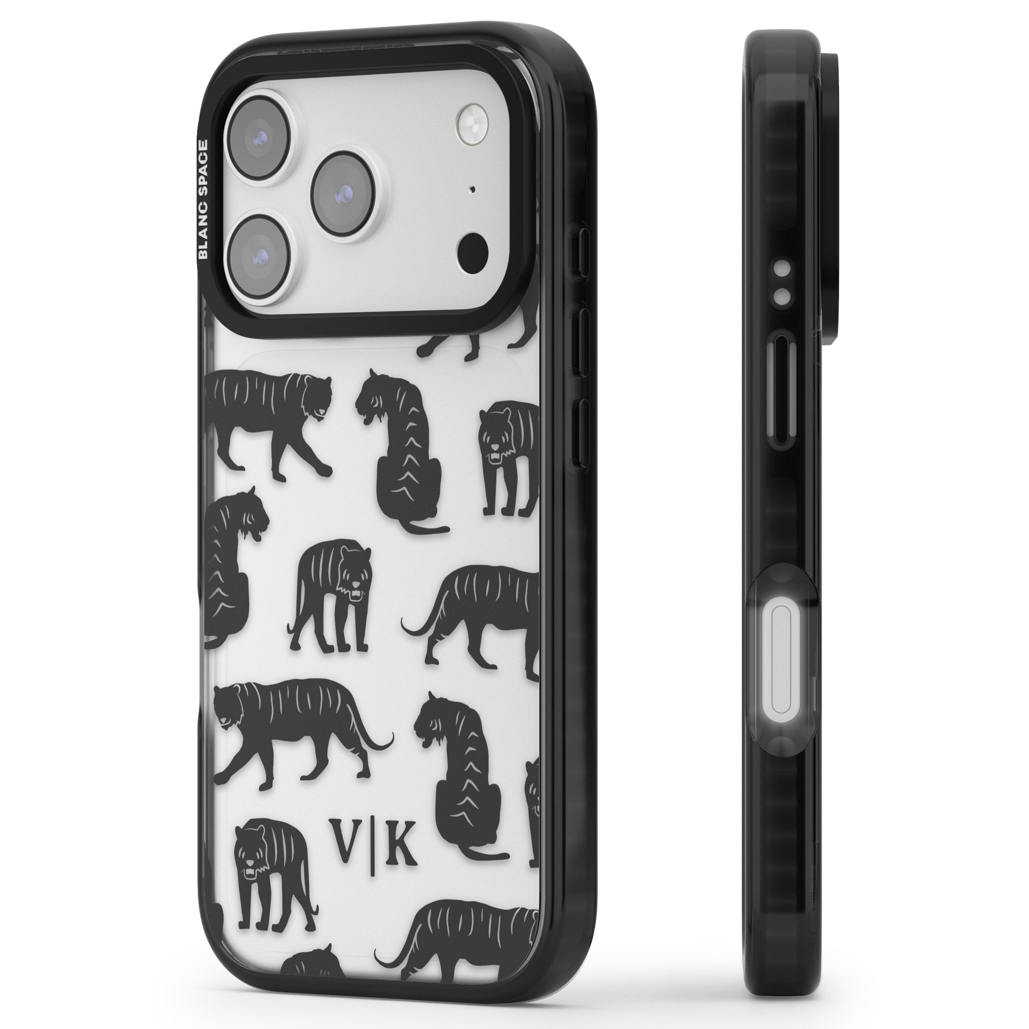 Personalised Tiger Silhouettes iPhone 17 Pro Impact Black Phone Case Side Profile