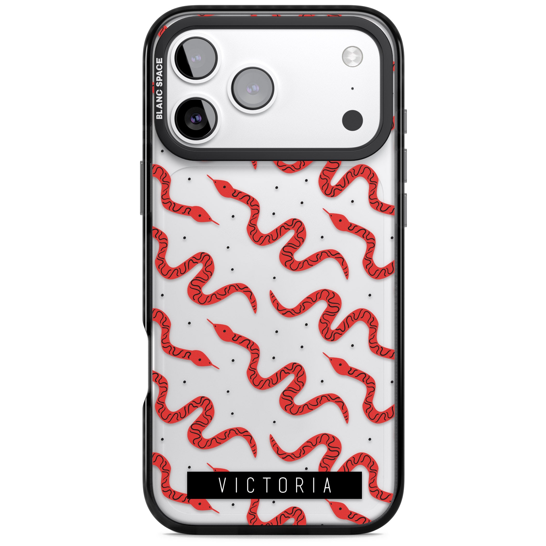 Personalised Red Snake Pattern iPhone 17 Pro Impact Black Phone Case