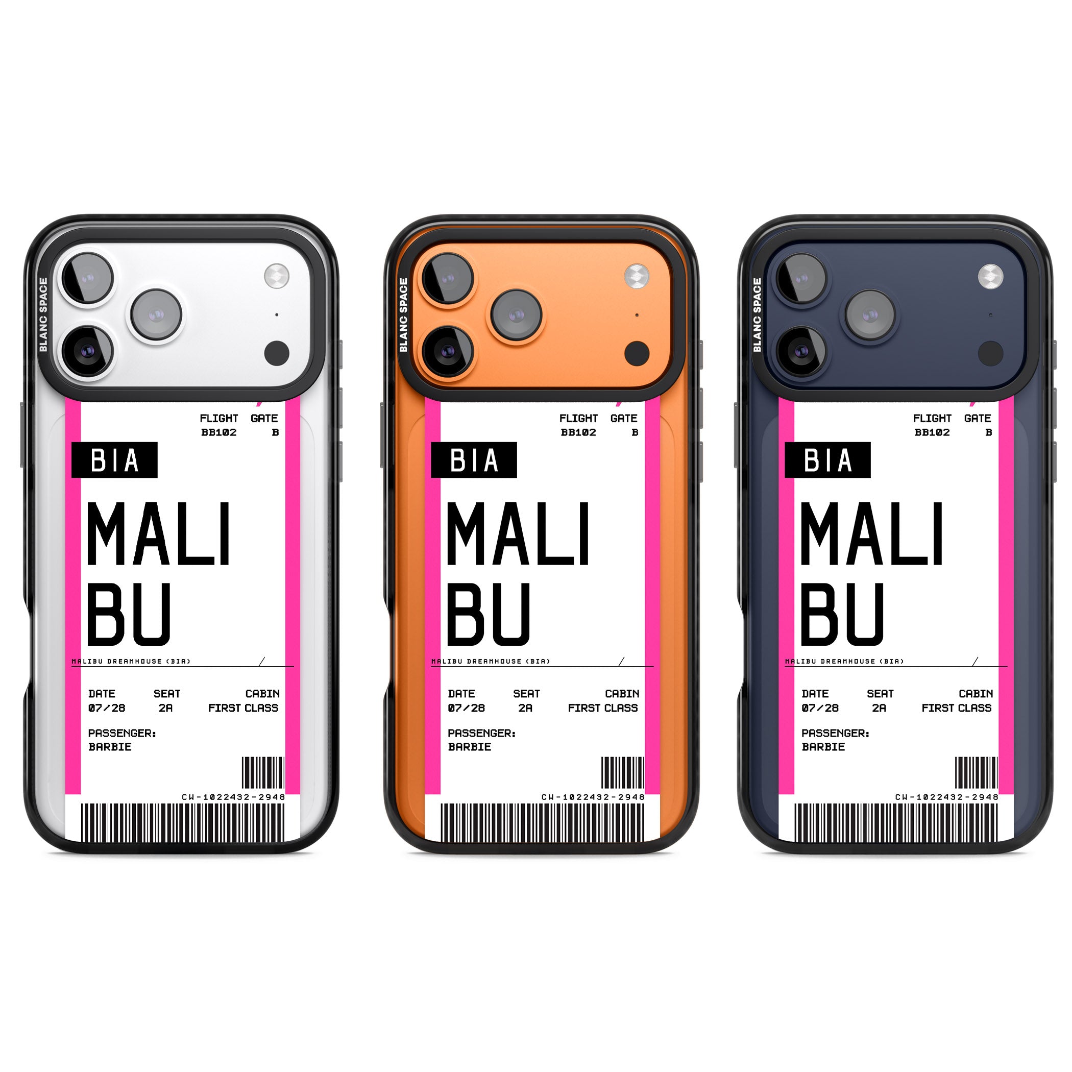 Personalised Pink Malibu Boarding Pass iPhone 17 Pro Impact Black Phone Case APT Impact Protection